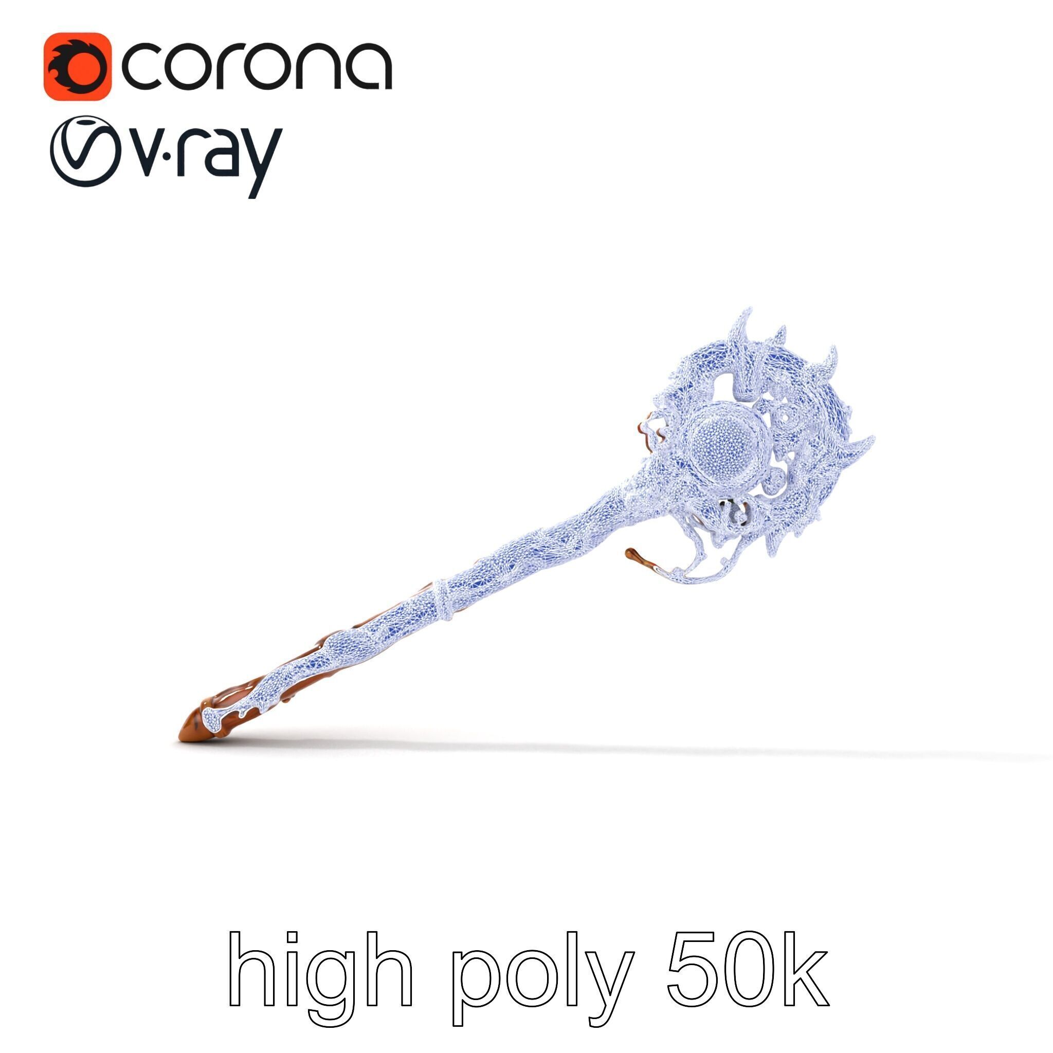 Mystical Druidic Staff with Emerald Vines model pack Low-poly 3D model_26