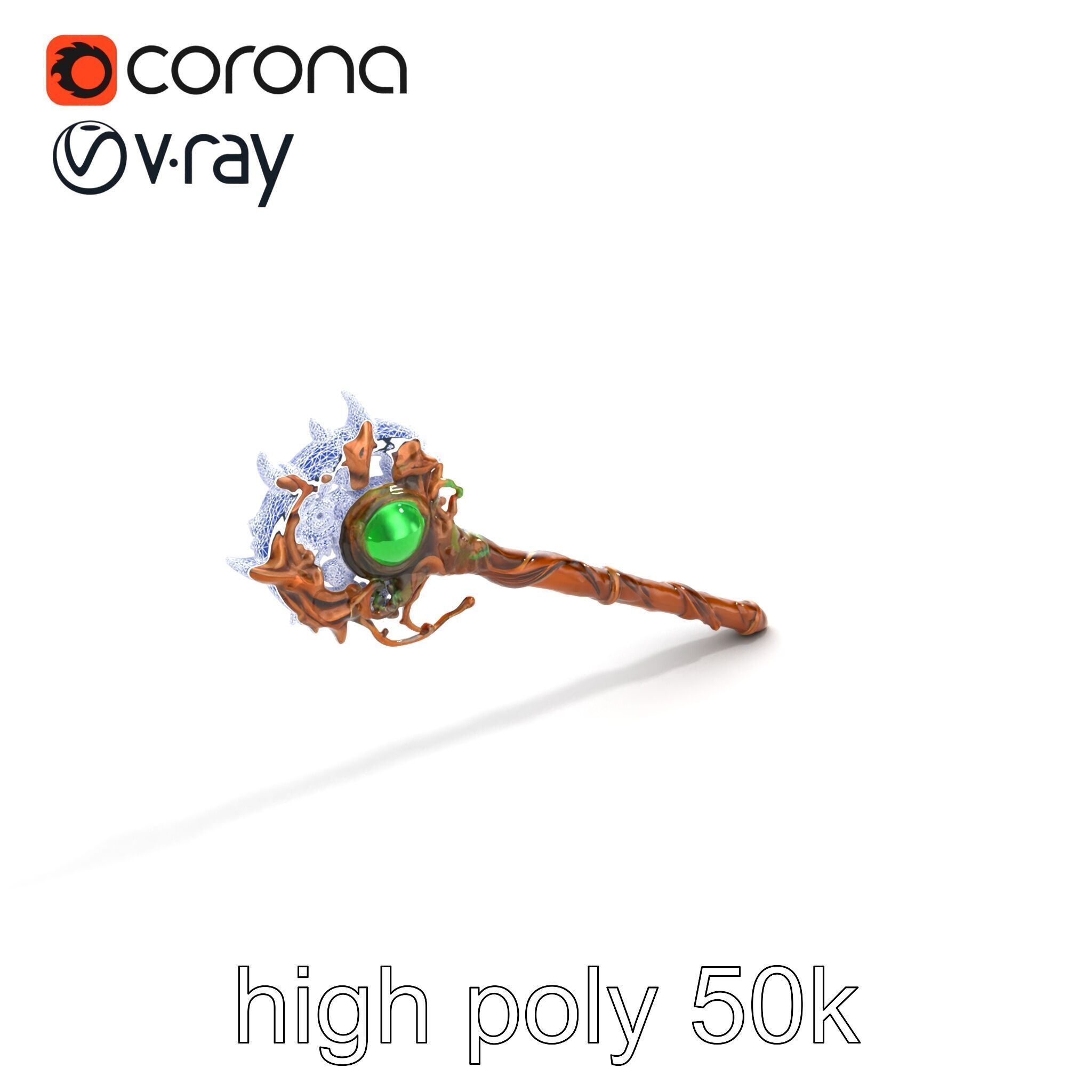 Mystical Druidic Staff with Emerald Vines model pack Low-poly 3D model_23