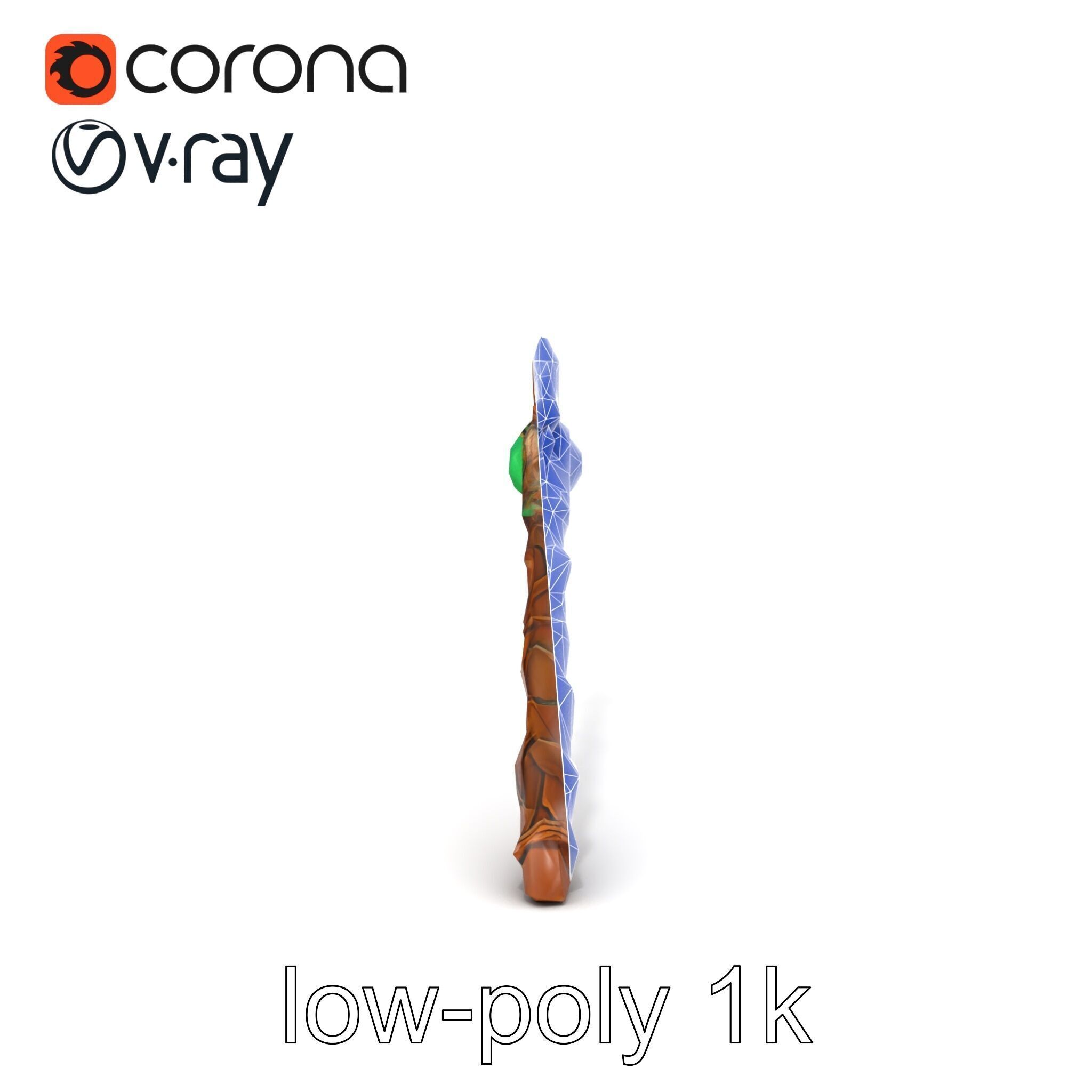 Mystical Druidic Staff with Emerald Vines model pack Low-poly 3D model_12