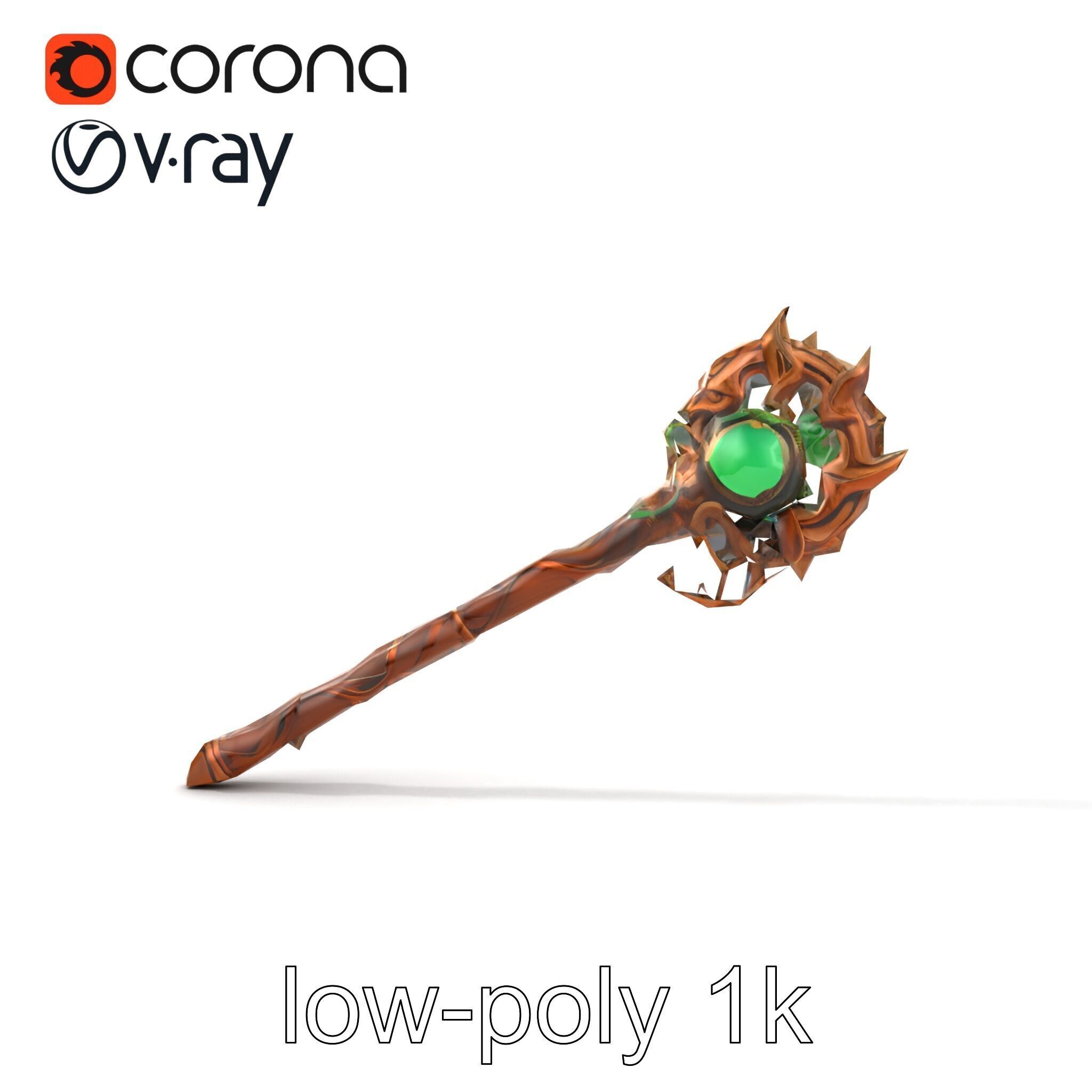 Mystical Druidic Staff with Emerald Vines model pack Low-poly 3D model_15