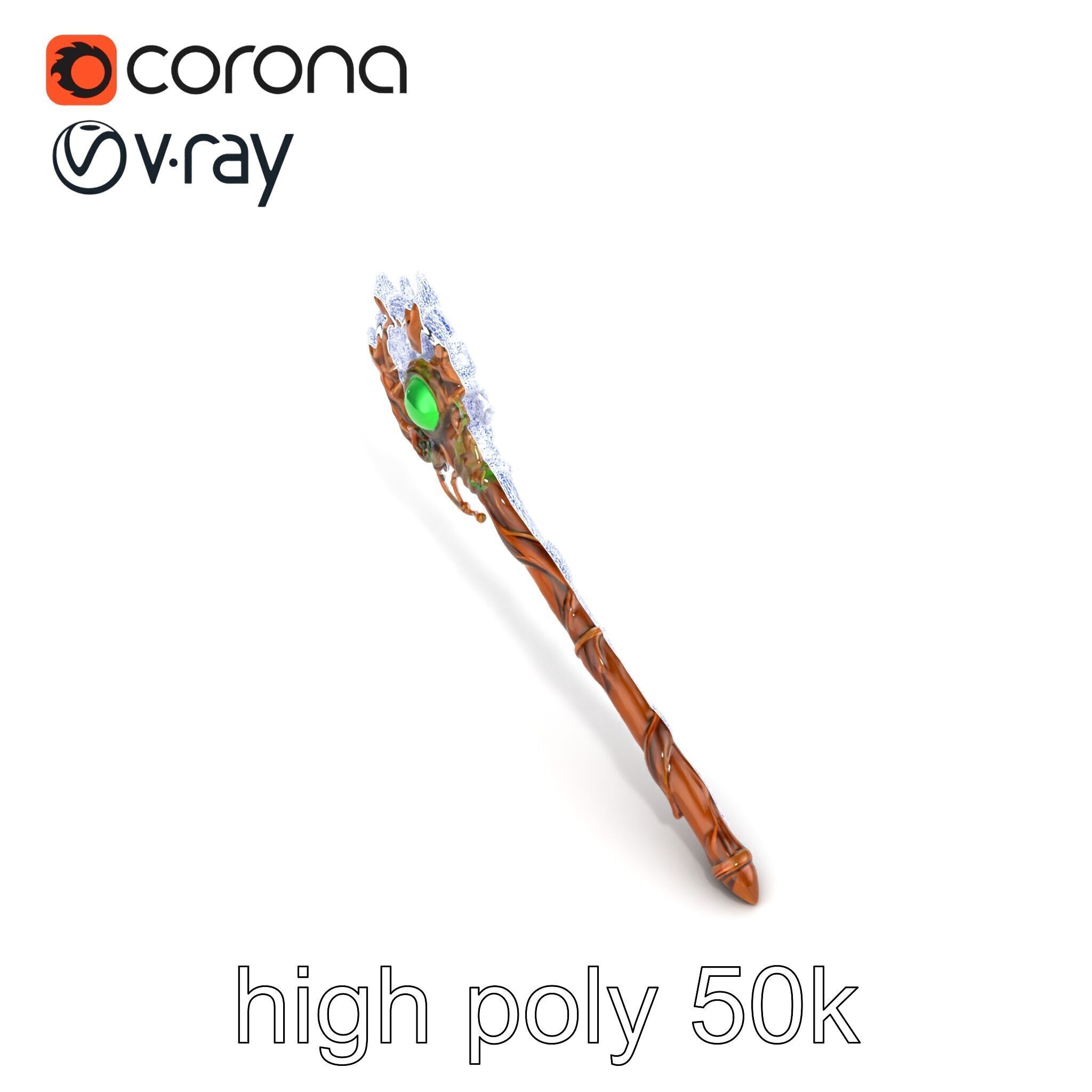 Mystical Druidic Staff with Emerald Vines model pack Low-poly 3D model_27