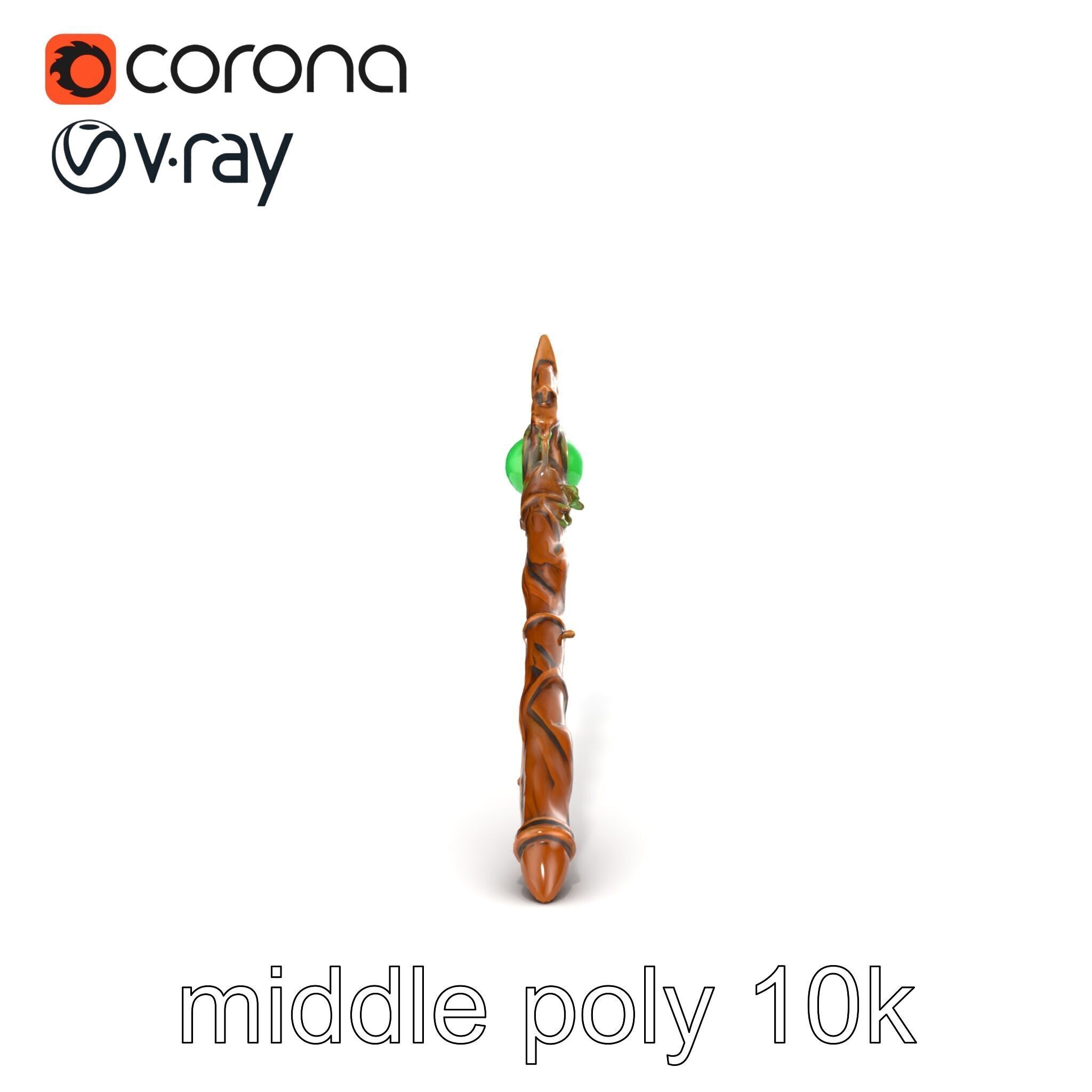 Mystical Druidic Staff with Emerald Vines model pack Low-poly 3D model_30