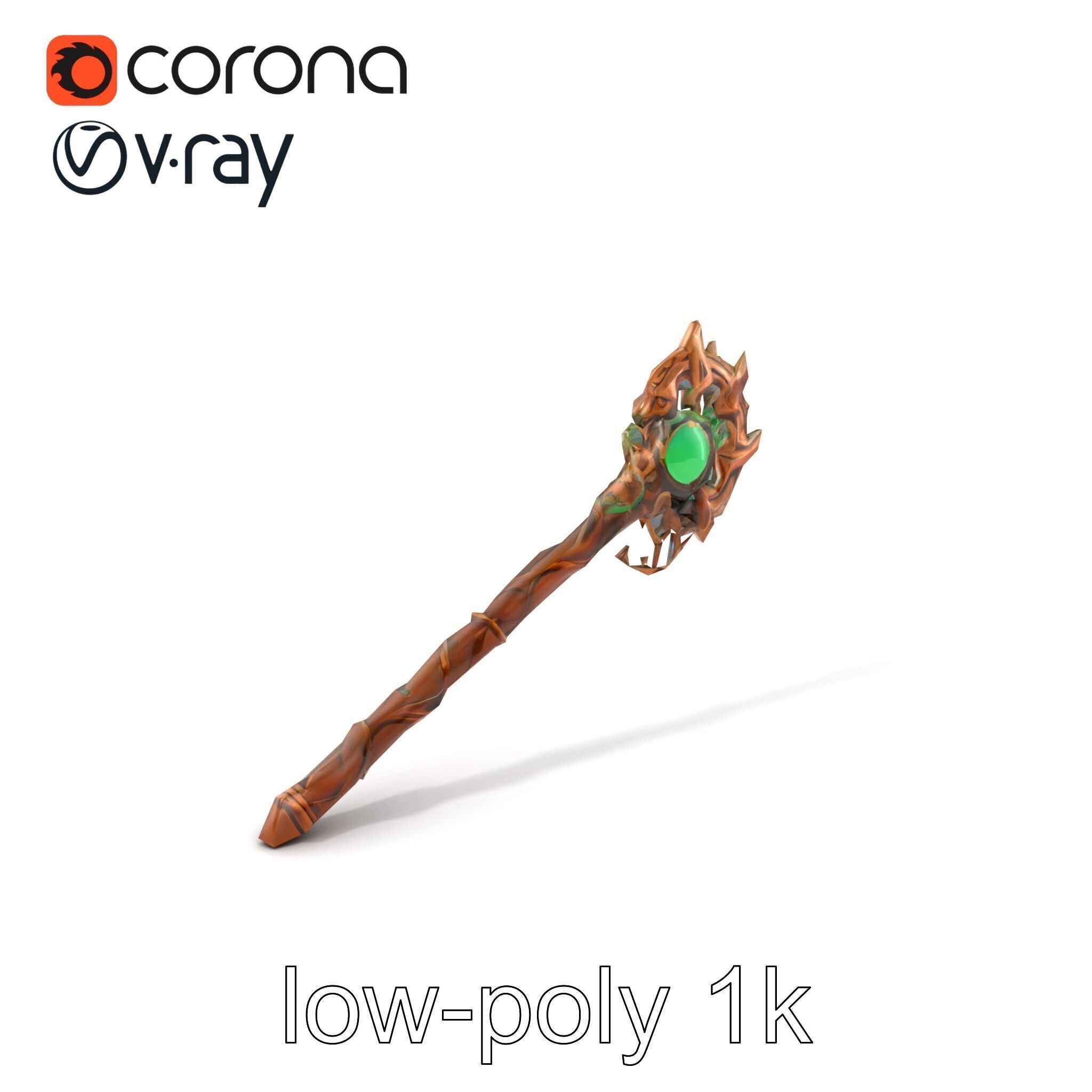 Mystical Druidic Staff with Emerald Vines model pack Low-poly 3D model_5