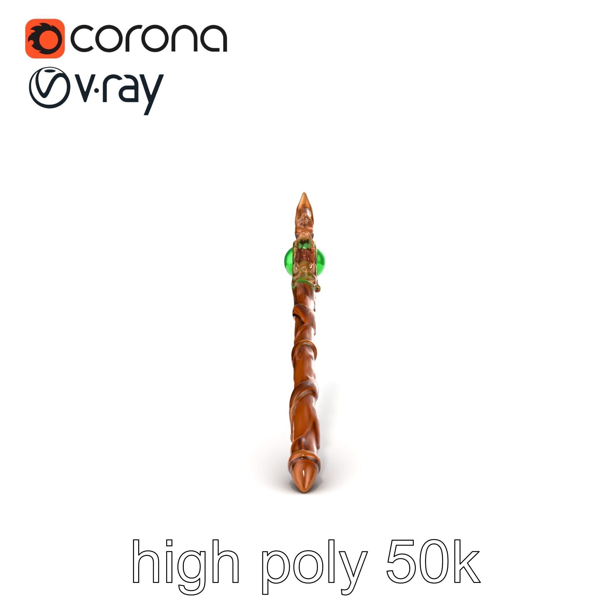 Mystical Druidic Staff with Emerald Vines model pack Low-poly 3D model_21