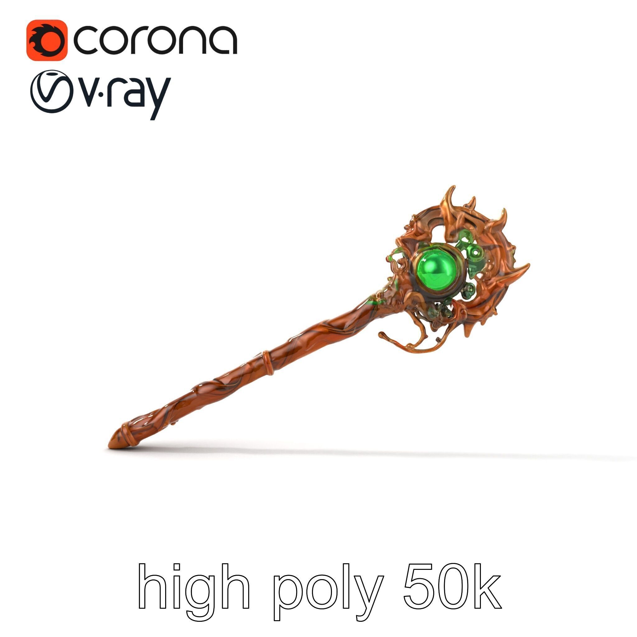 Mystical Druidic Staff with Emerald Vines model pack Low-poly 3D model_17