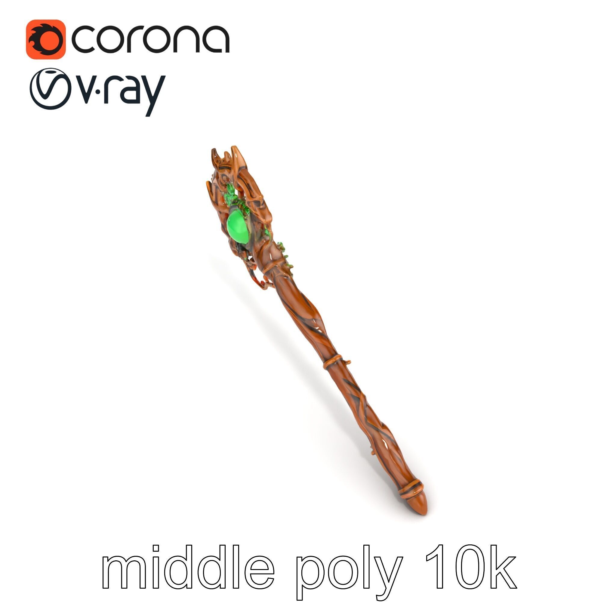 Mystical Druidic Staff with Emerald Vines model pack Low-poly 3D model_24