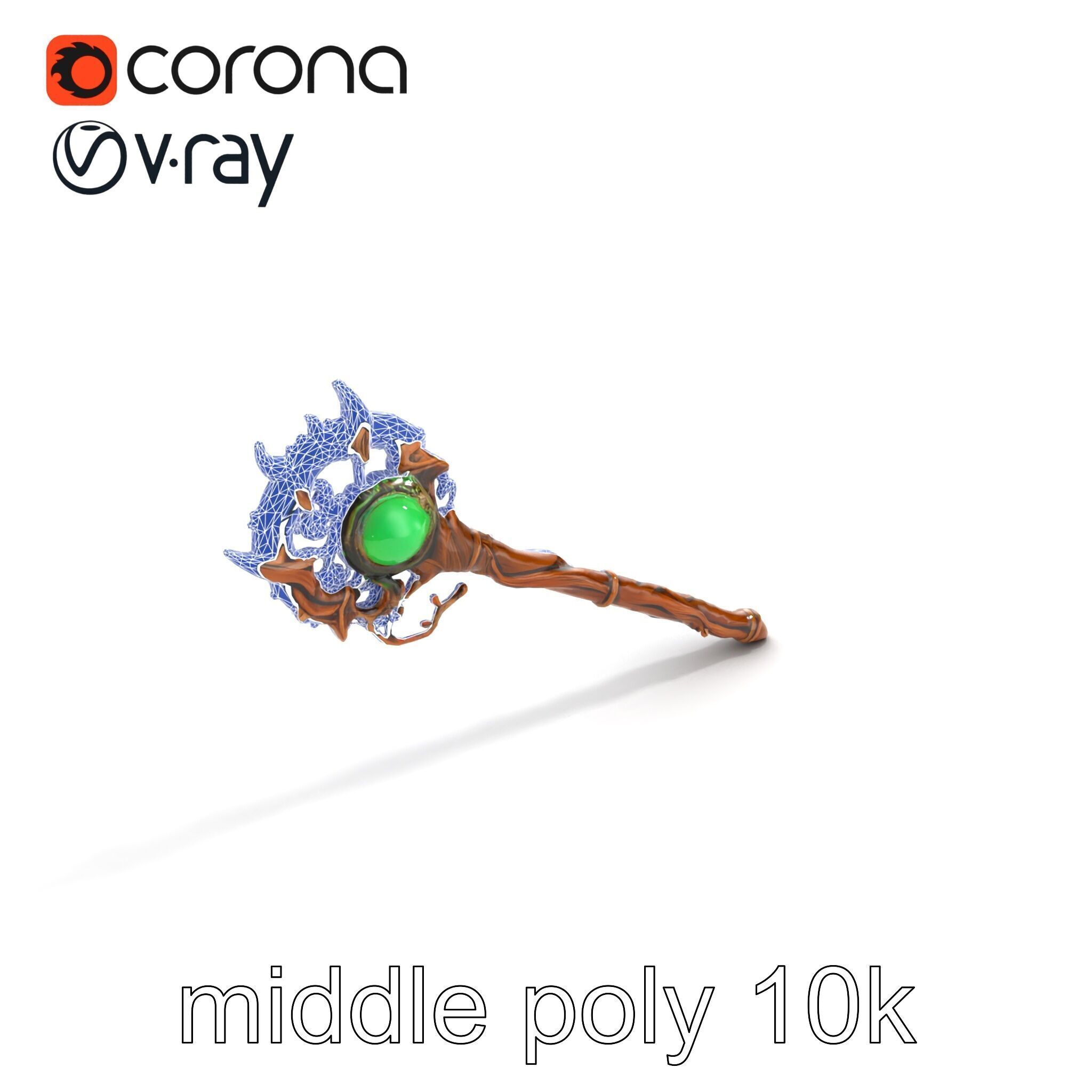 Mystical Druidic Staff with Emerald Vines model pack Low-poly 3D model_19