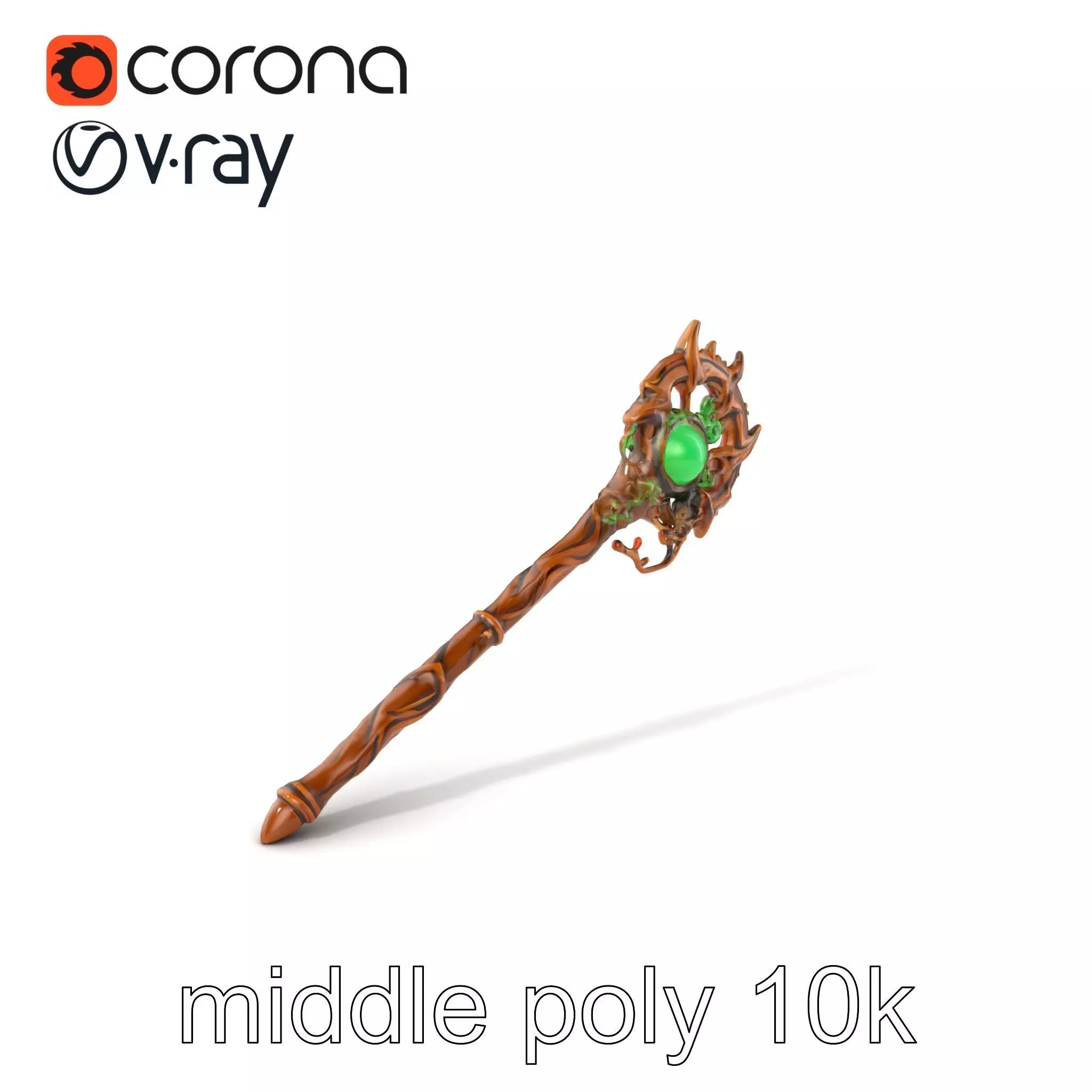Mystical Druidic Staff with Emerald Vines model pack Low-poly 3D model_0