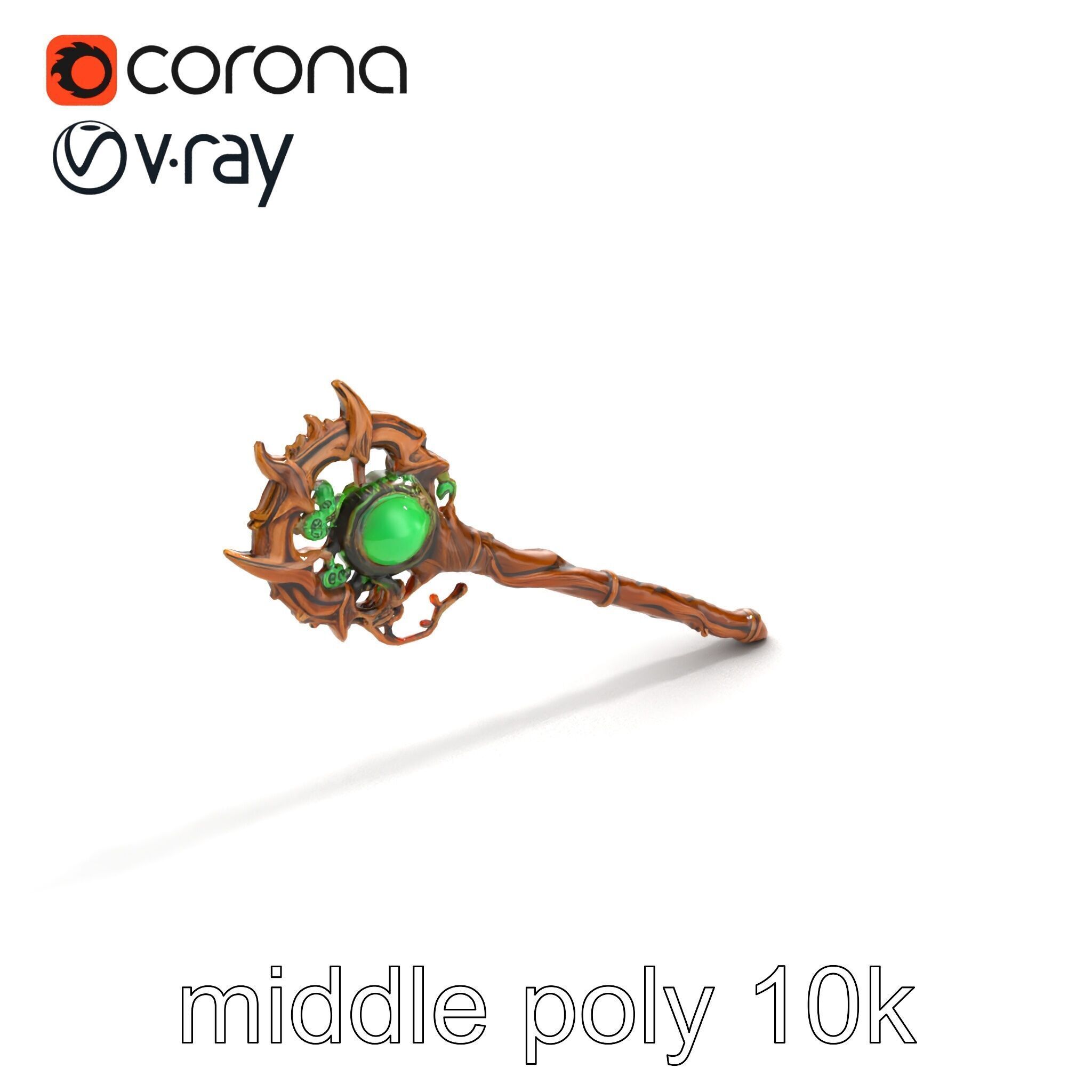 Mystical Druidic Staff with Emerald Vines model pack Low-poly 3D model_8