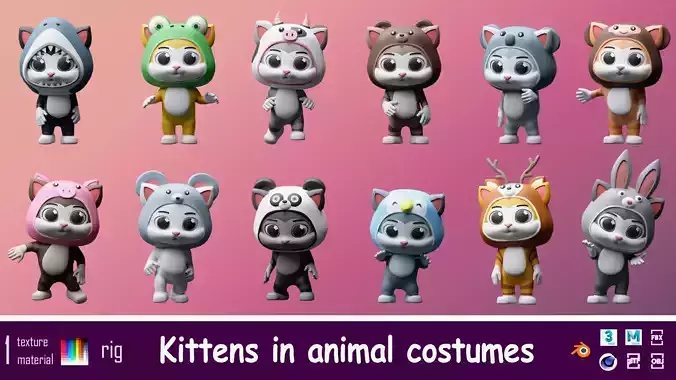 Cartoon kittens in animal costumes