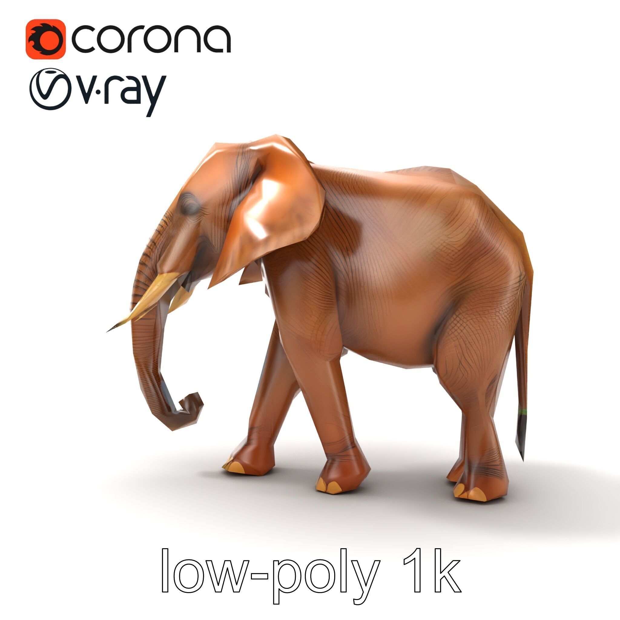 Elephant with Natural Scratches D model pack Low-poly 3D model_22