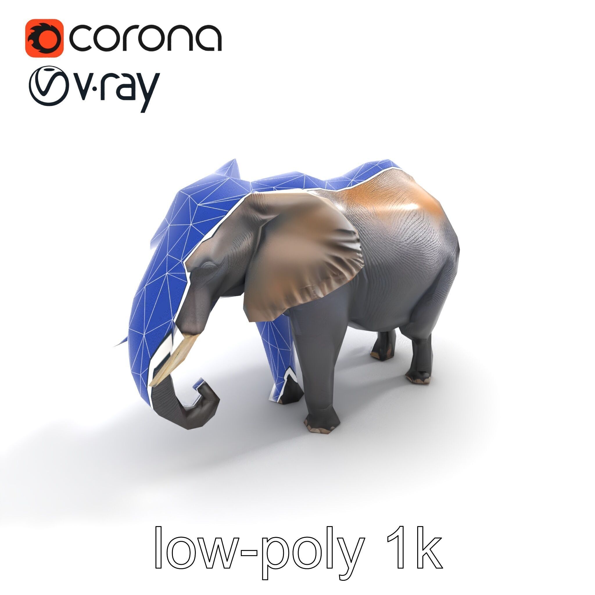Glossy Elephant Wildlife Sculpture model pack Low-poly 3D model_12