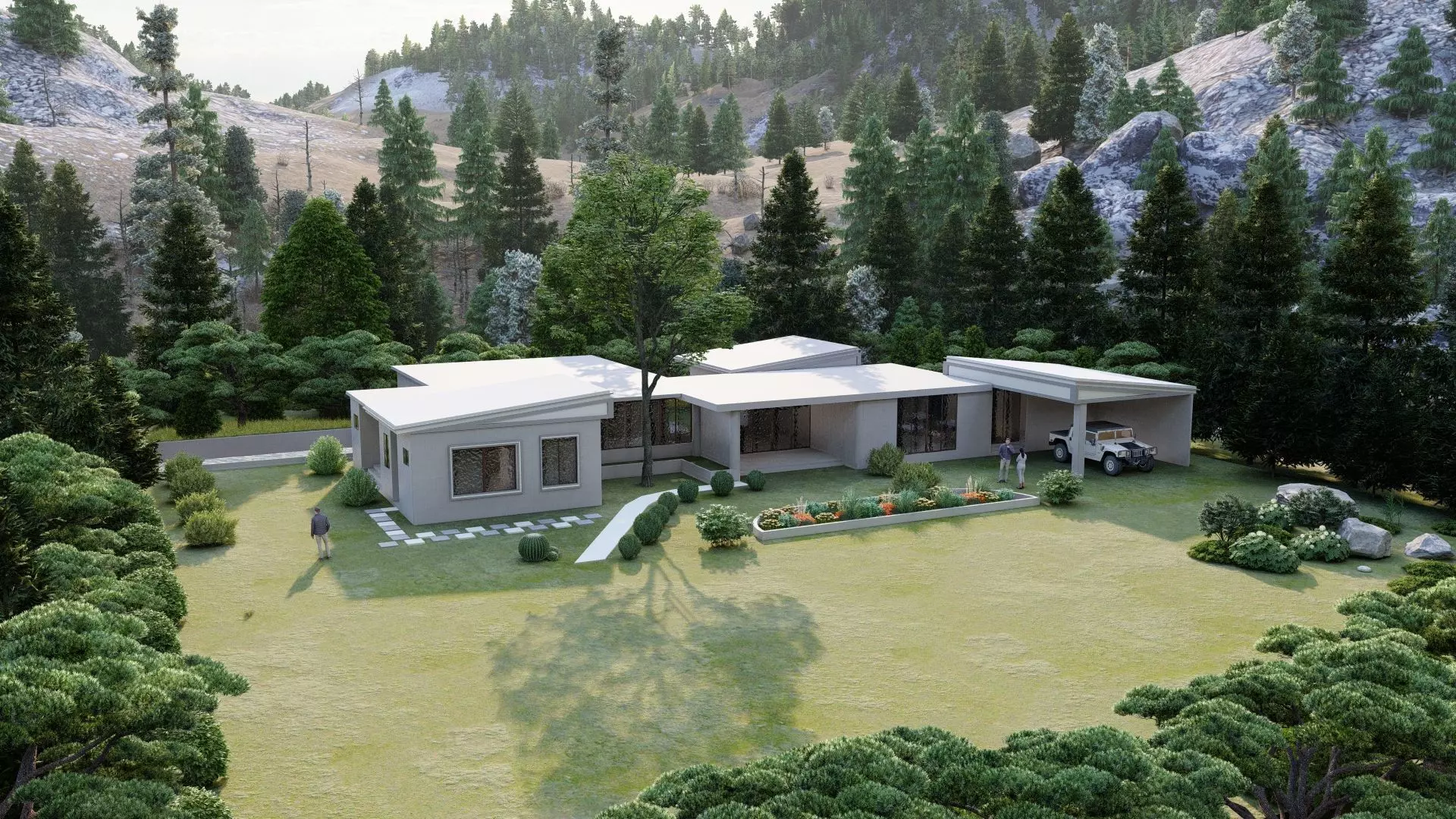 Forest villa-Casa Scene-Modern Villa 3D model_0