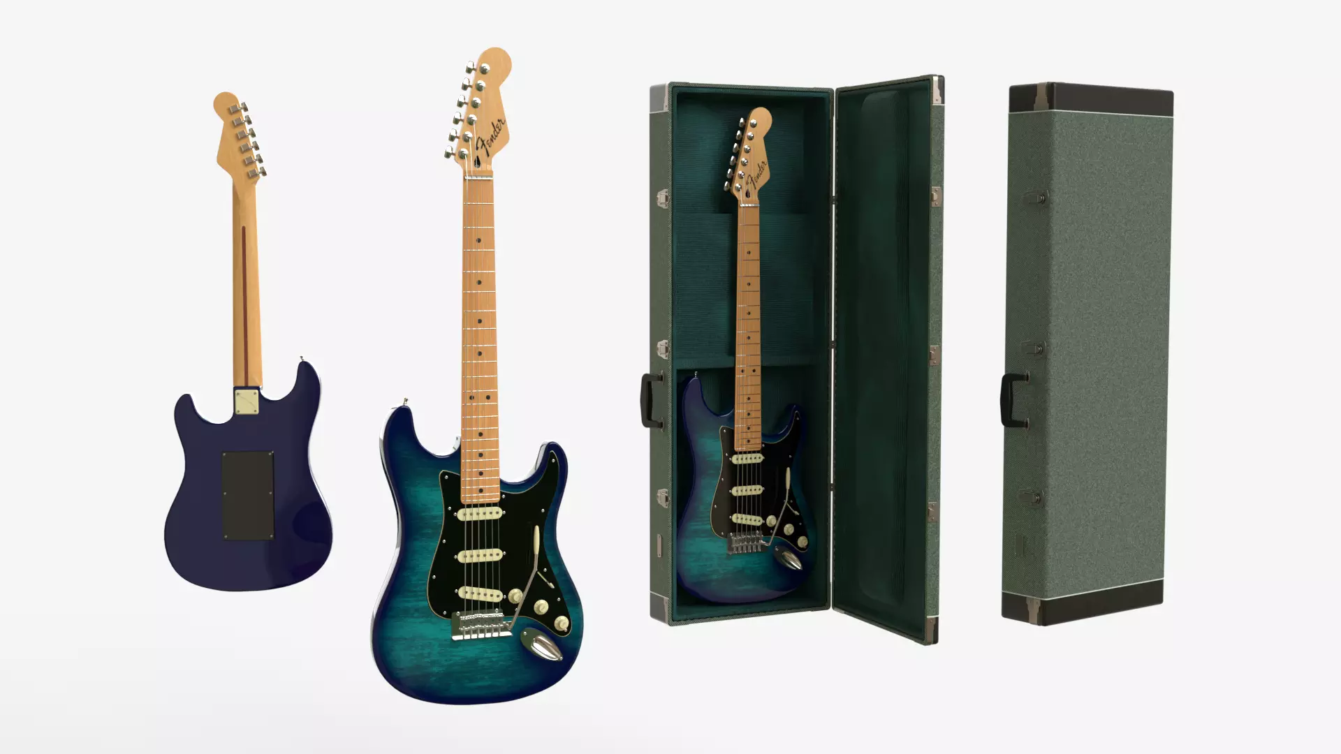 Green Electric Guitar Fender Stratocaster with Case 3D model