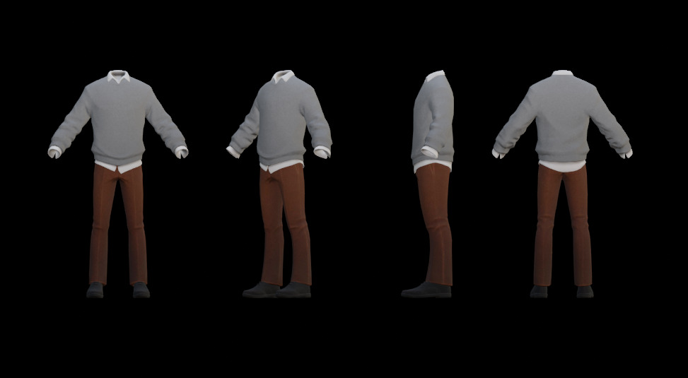 Sweater dress model elderly man Stylised lowpoly Low-poly 3D model_1