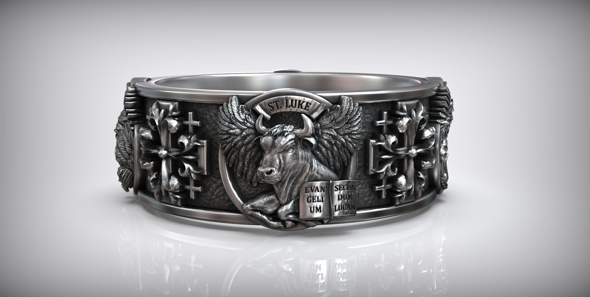Saint Matthew Mark Luke John Evangelists Cross Ring 3D print model_2