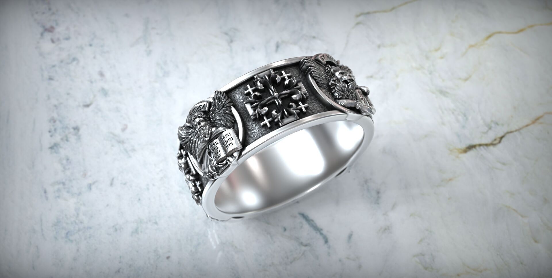 Saint Matthew Mark Luke John Evangelists Cross Ring 3D print model_5