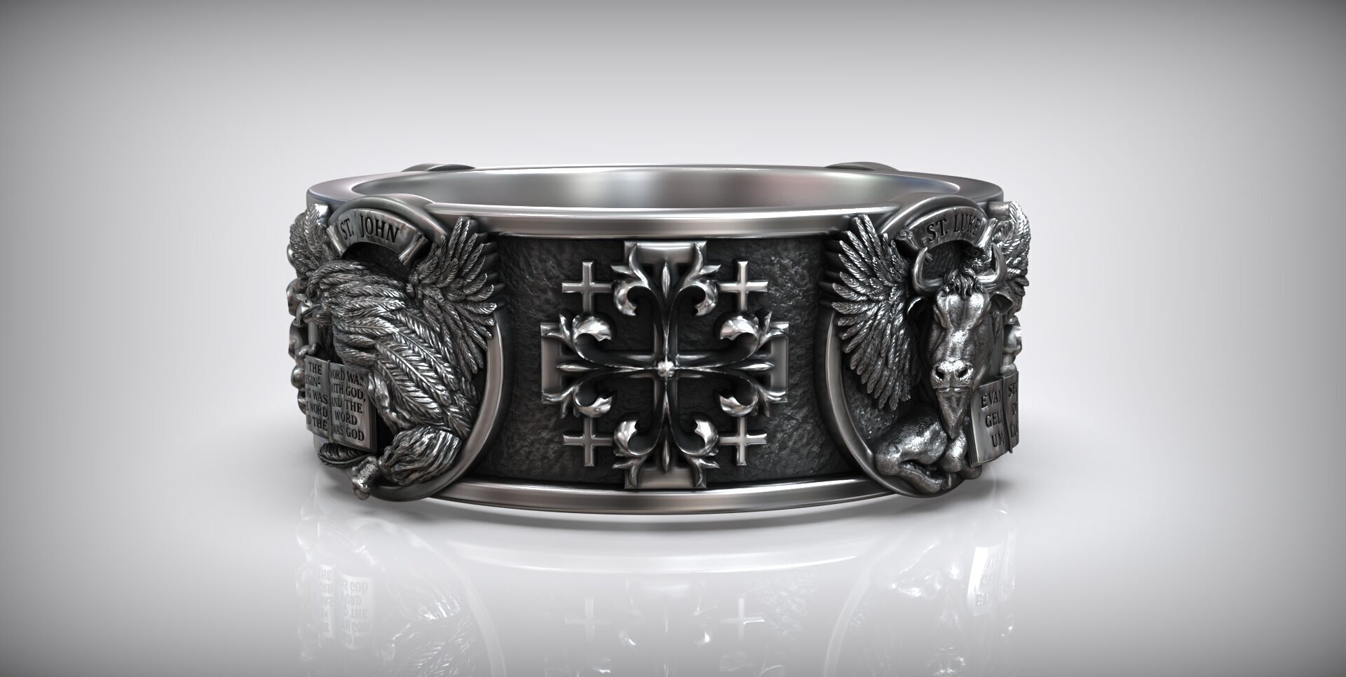 Saint Matthew Mark Luke John Evangelists Cross Ring 3D print model_4