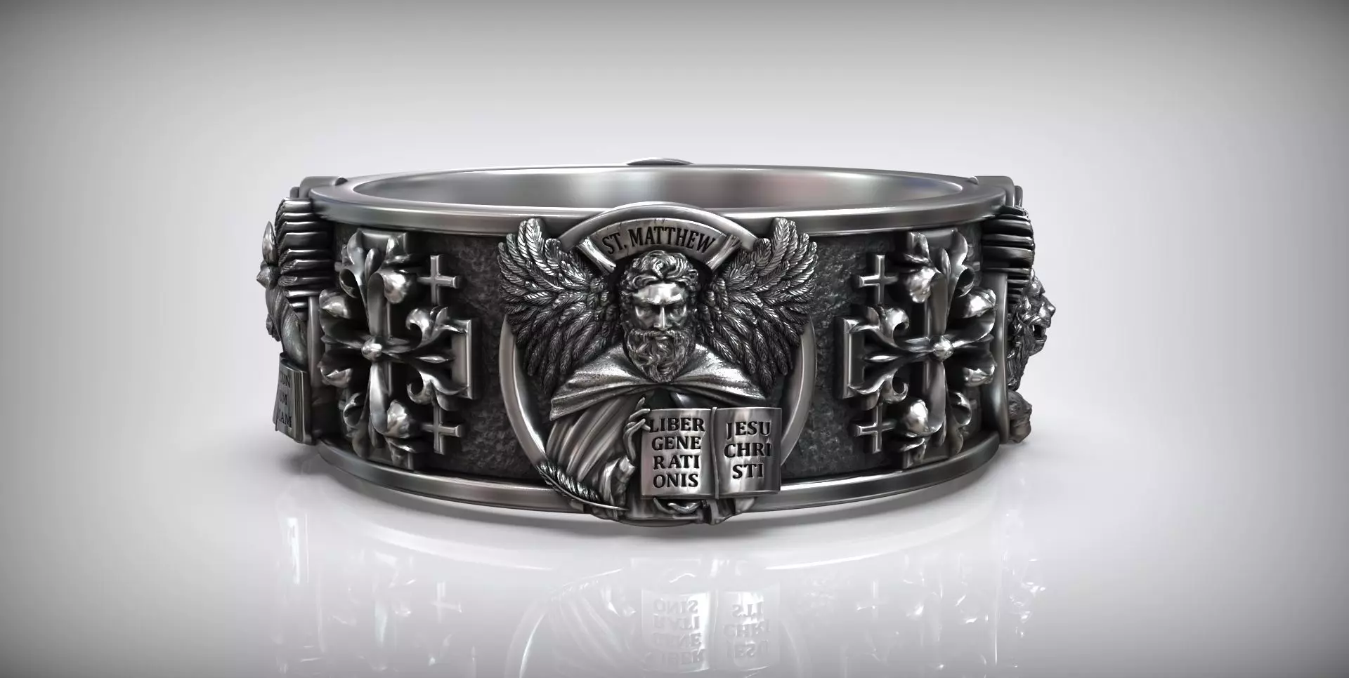 Saint Matthew Mark Luke John Evangelists Cross Ring 3D print model_0