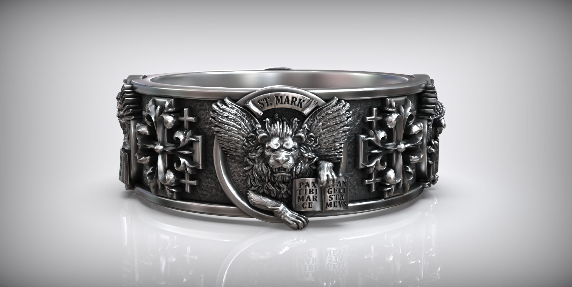 Saint Matthew Mark Luke John Evangelists Cross Ring 3D print model_1