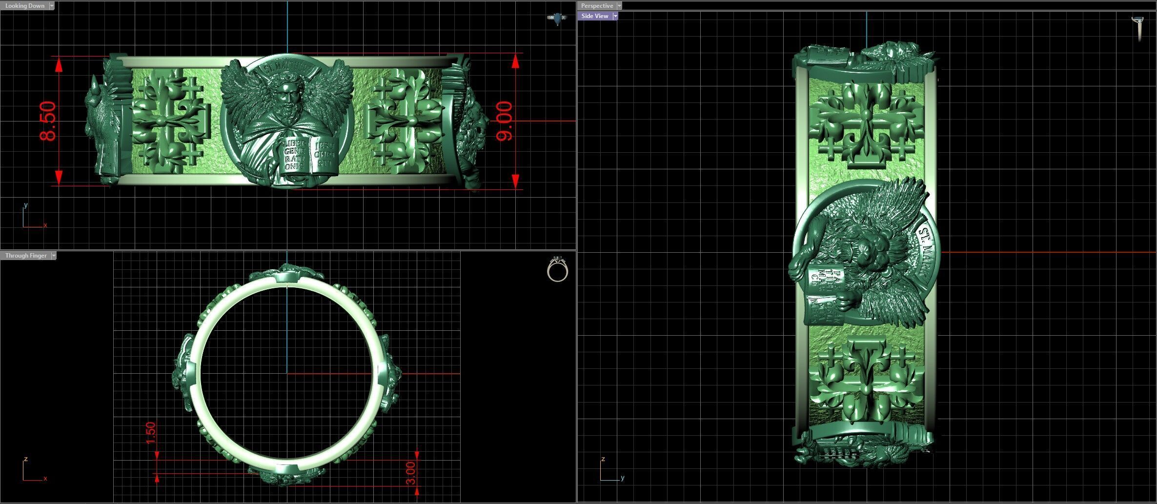 Saint Matthew Mark Luke John Evangelists Cross Ring 3D print model_6