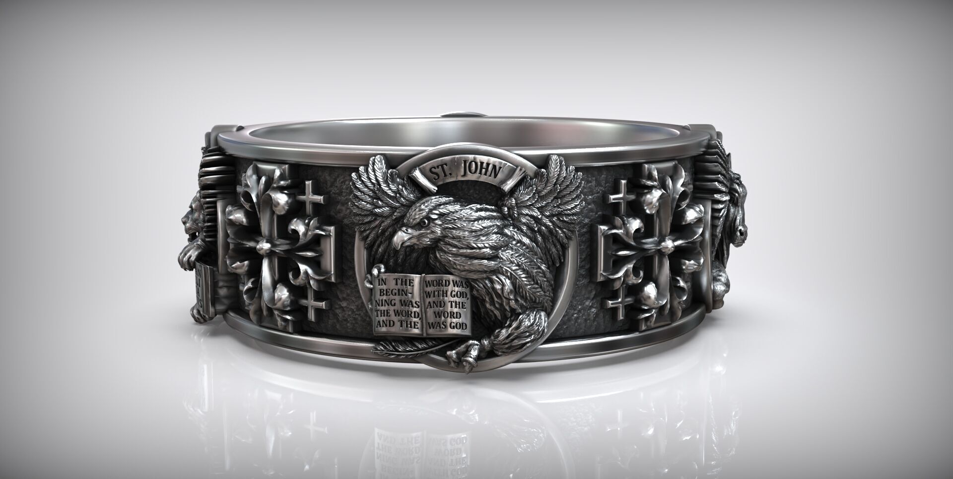 Saint Matthew Mark Luke John Evangelists Cross Ring 3D print model_3