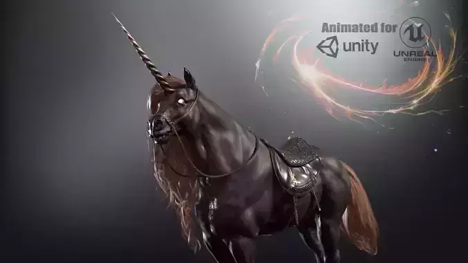 Dark Unicorn Low-poly 3D model