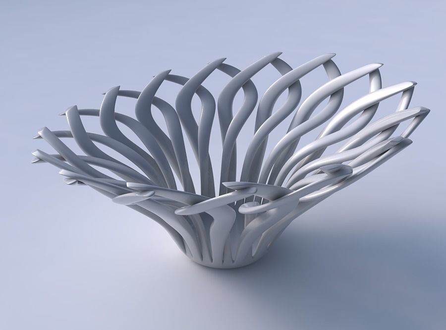 Bowl with twisted muscle structure squeezed with streched top... 3D print model_3