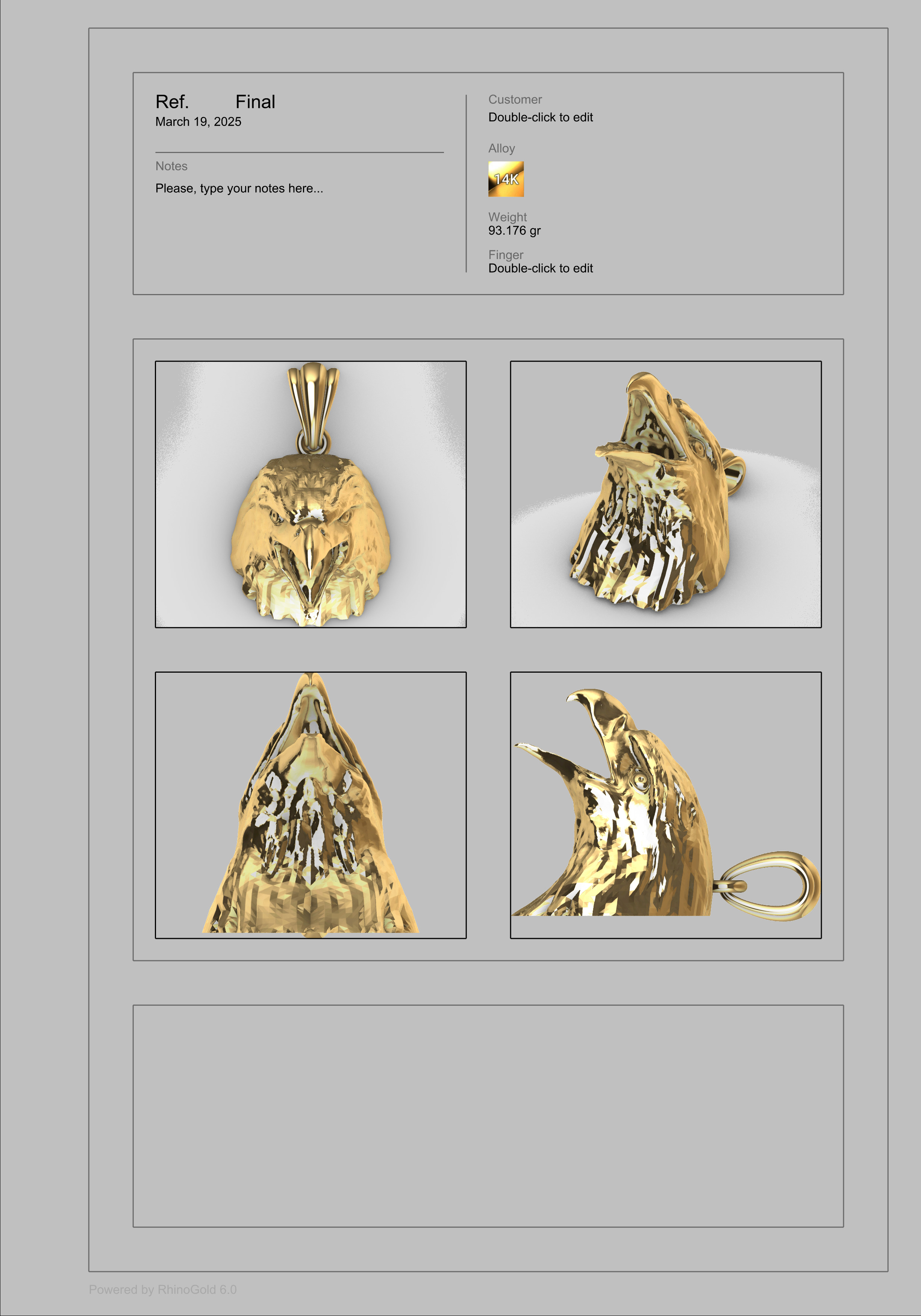 Eagle Head pendant jewelry gold necklace medallion 3D print model_15