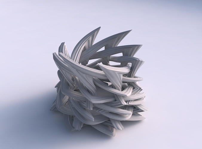 Bowl with interlacing lattice and extruded lines twisted and streched top