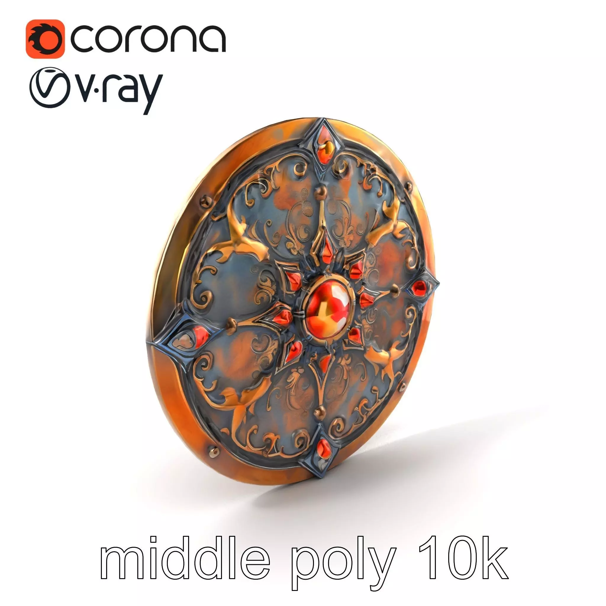 Enchanted Bronze Shield with Topaz Stones model pack Low-poly 3D model
