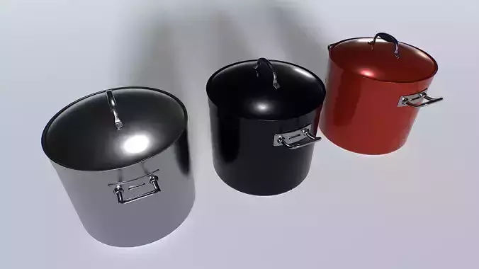 Cooking pot set 4 Low-poly 3D model
