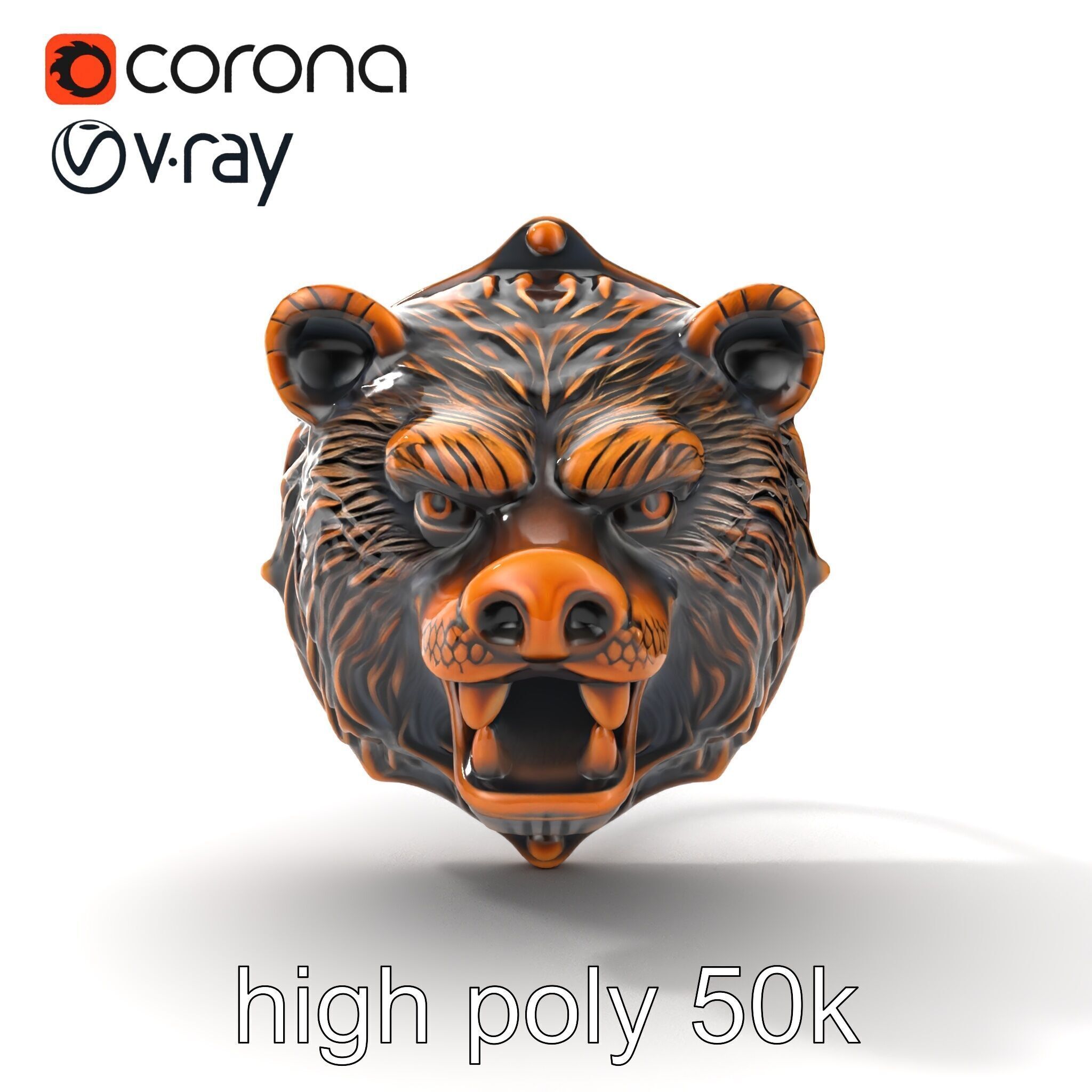 Bear Head Door Knocker Bronze Finish model pack Low-poly 3D model_32