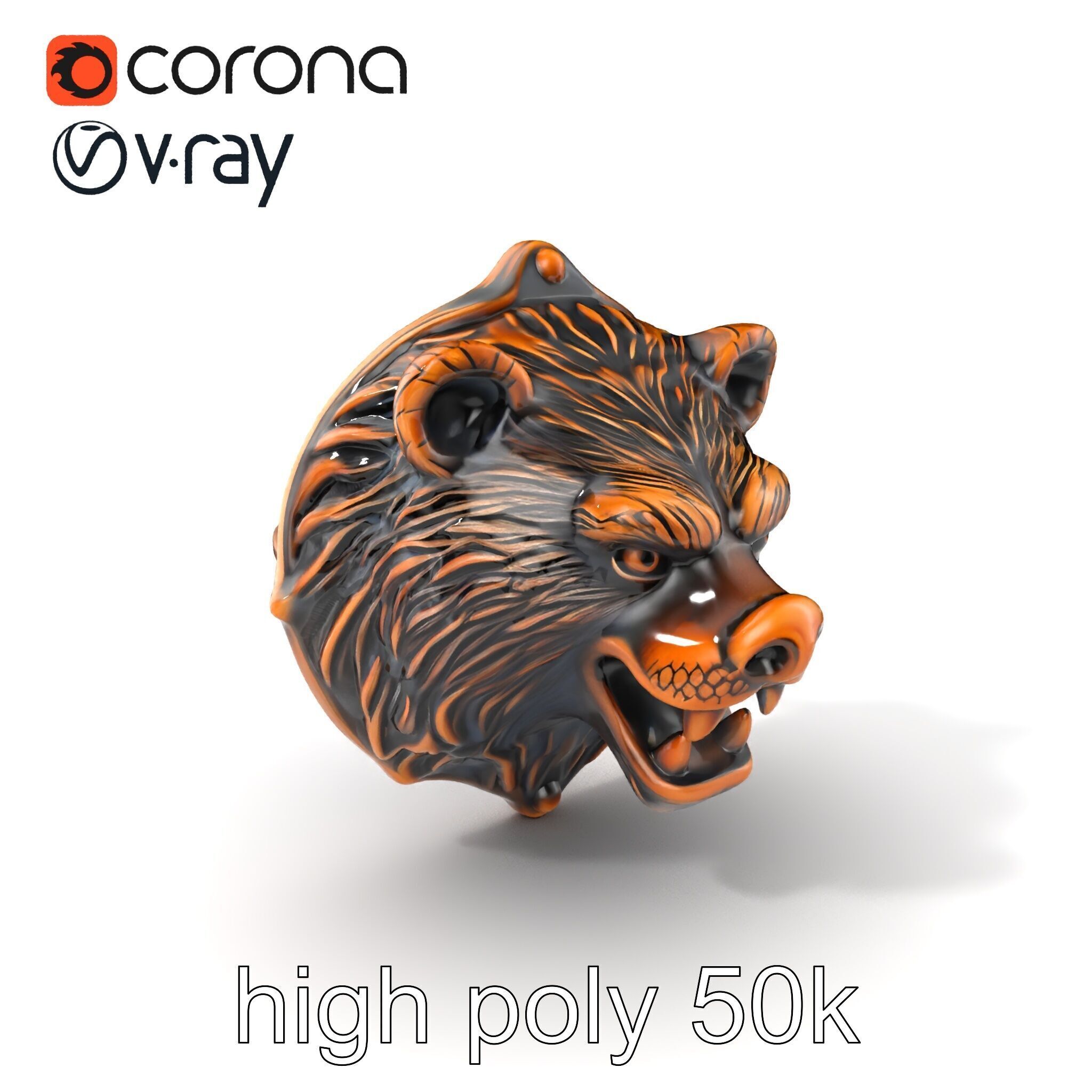 Bear Head Door Knocker Bronze Finish model pack Low-poly 3D model_2