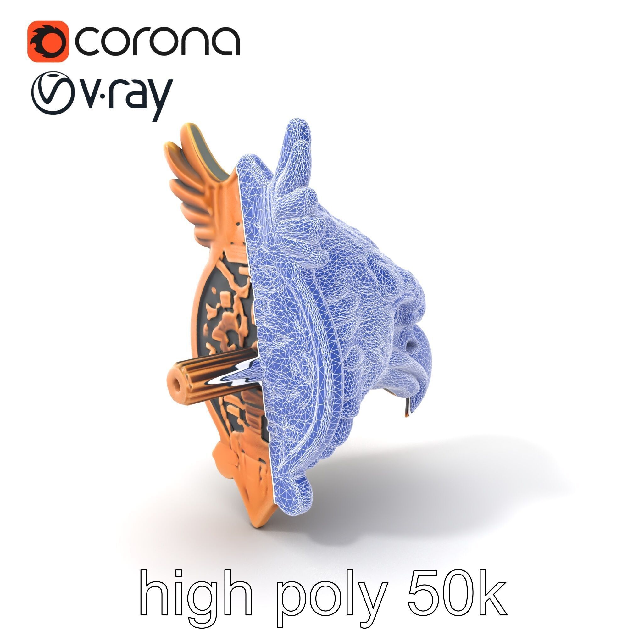 Eagle Head Door Knocker Sculpture model pack Low-poly 3D model_10