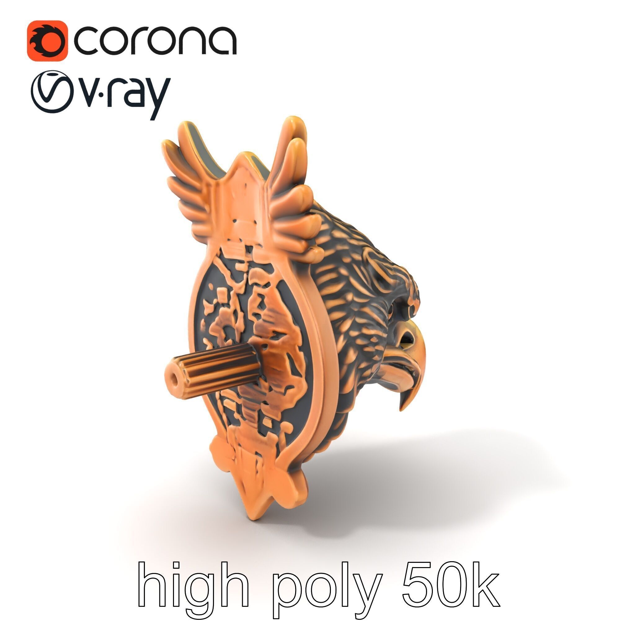 Eagle Head Door Knocker Sculpture model pack Low-poly 3D model_2