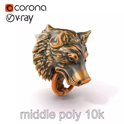 Wolf Head Door Knocker Bronze Sculpture model pack Low-poly 3D model