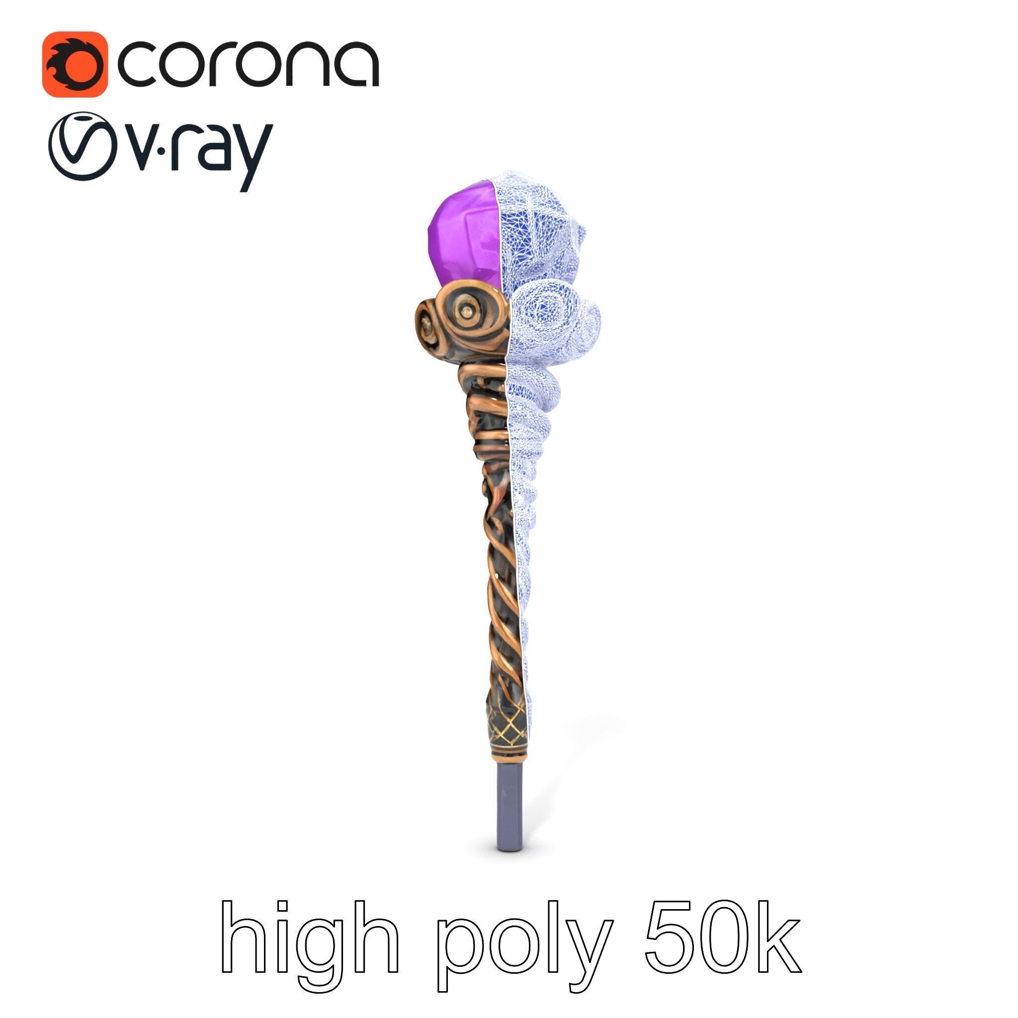 Arcane Magic Staff with Amethyst model pack Low-poly 3D model_28