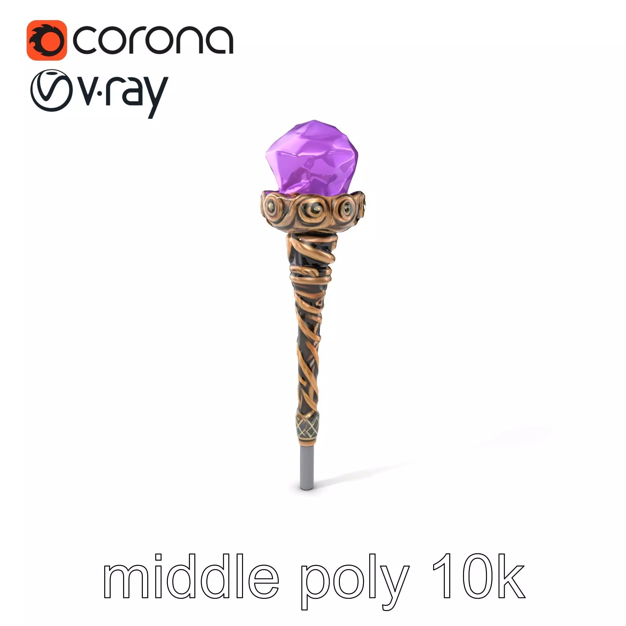 Arcane Magic Staff with Amethyst model pack Low-poly 3D model_0