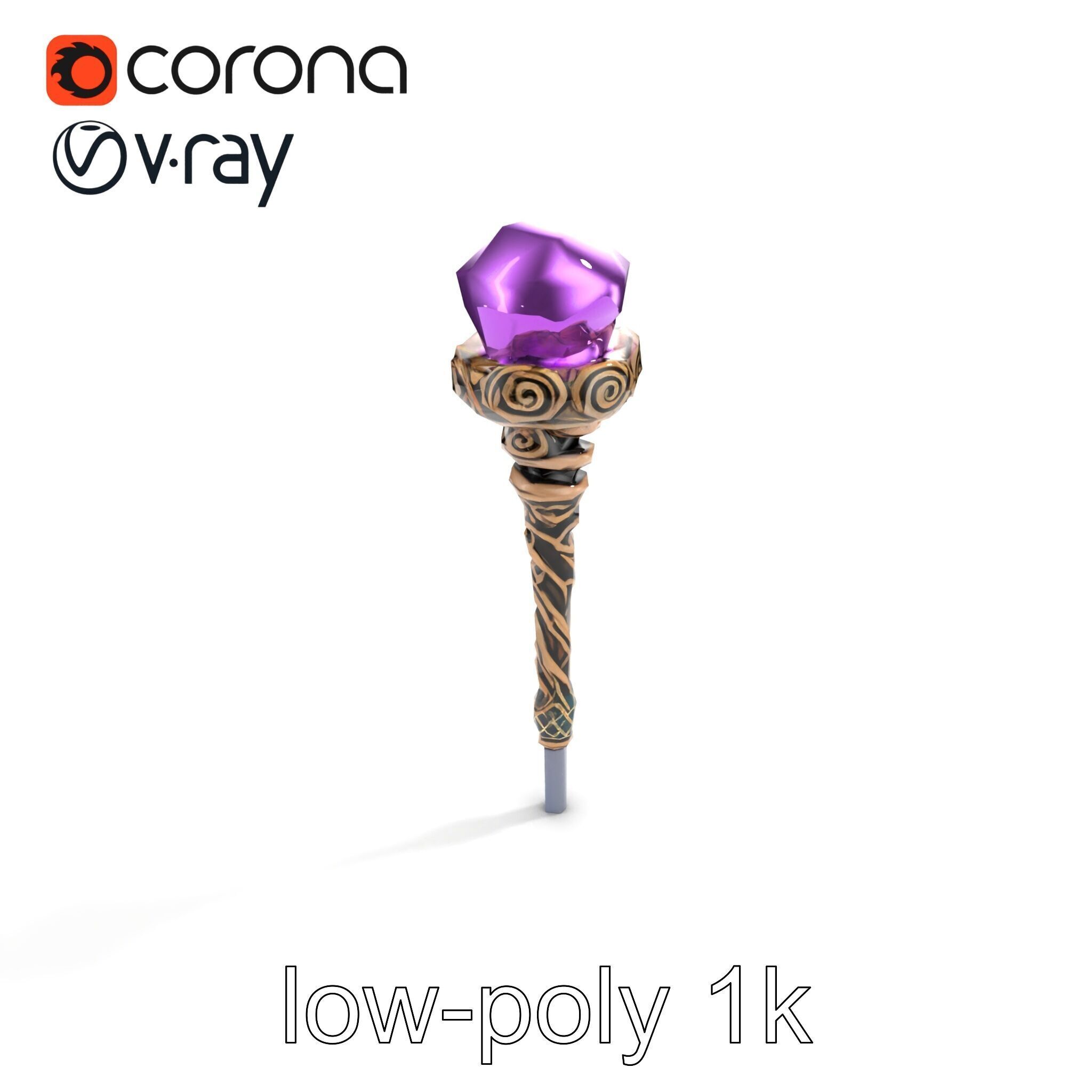 Arcane Magic Staff with Amethyst model pack Low-poly 3D model_9