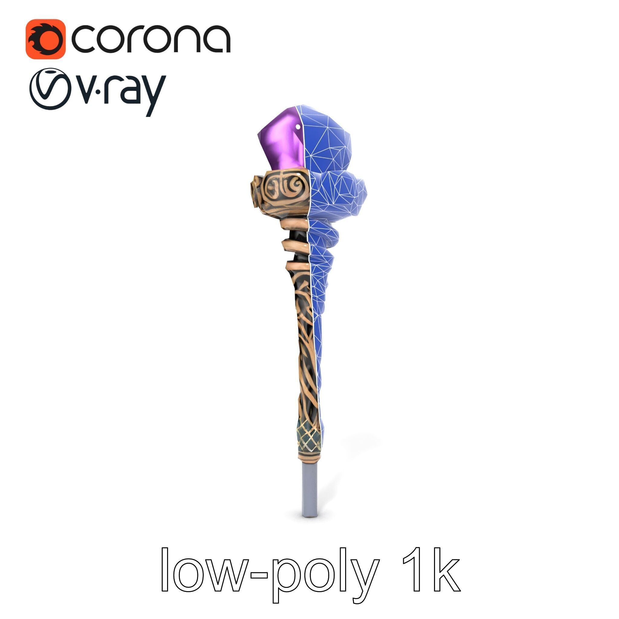 Arcane Magic Staff with Amethyst model pack Low-poly 3D model_31