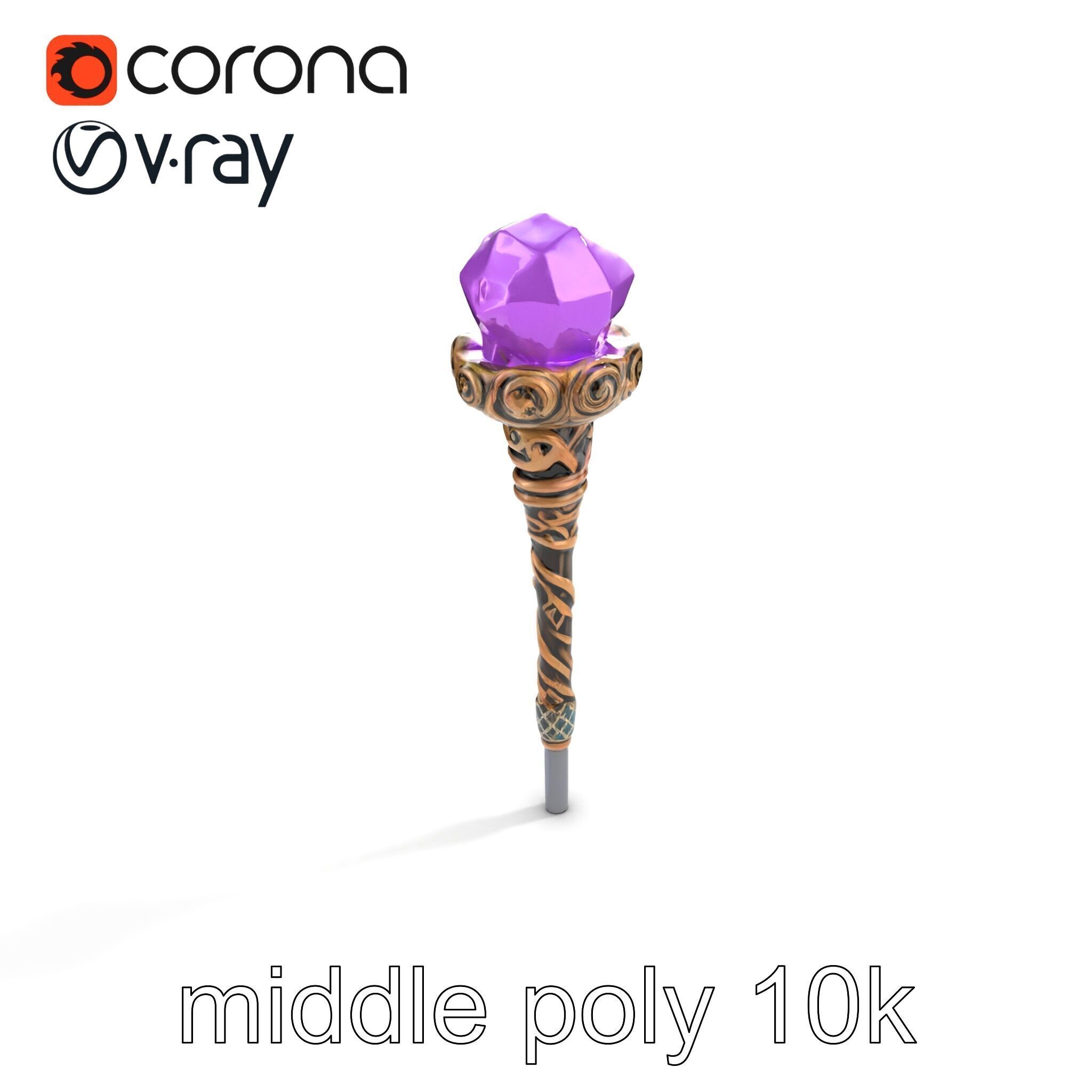Arcane Magic Staff with Amethyst model pack Low-poly 3D model_8