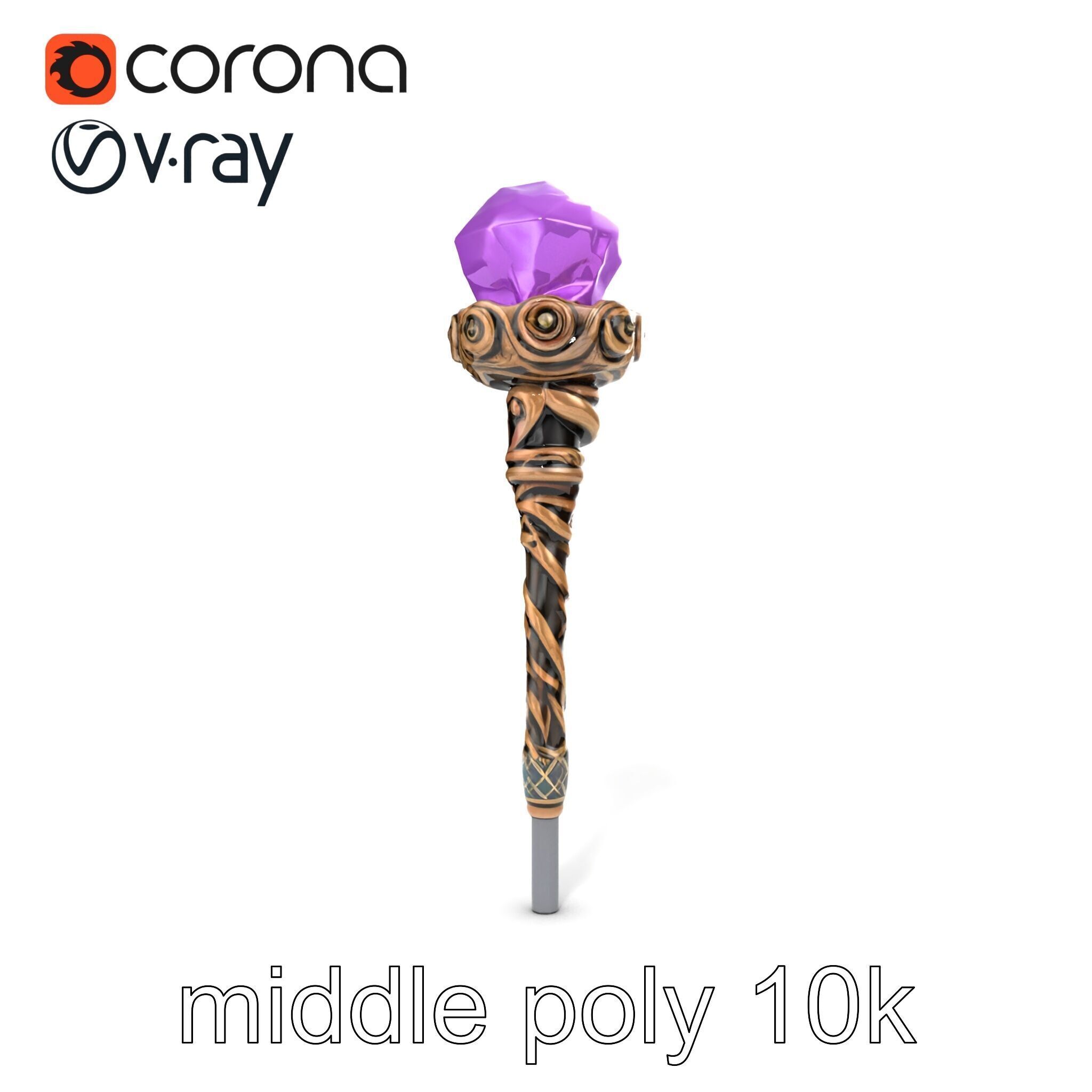 Arcane Magic Staff with Amethyst model pack Low-poly 3D model_30