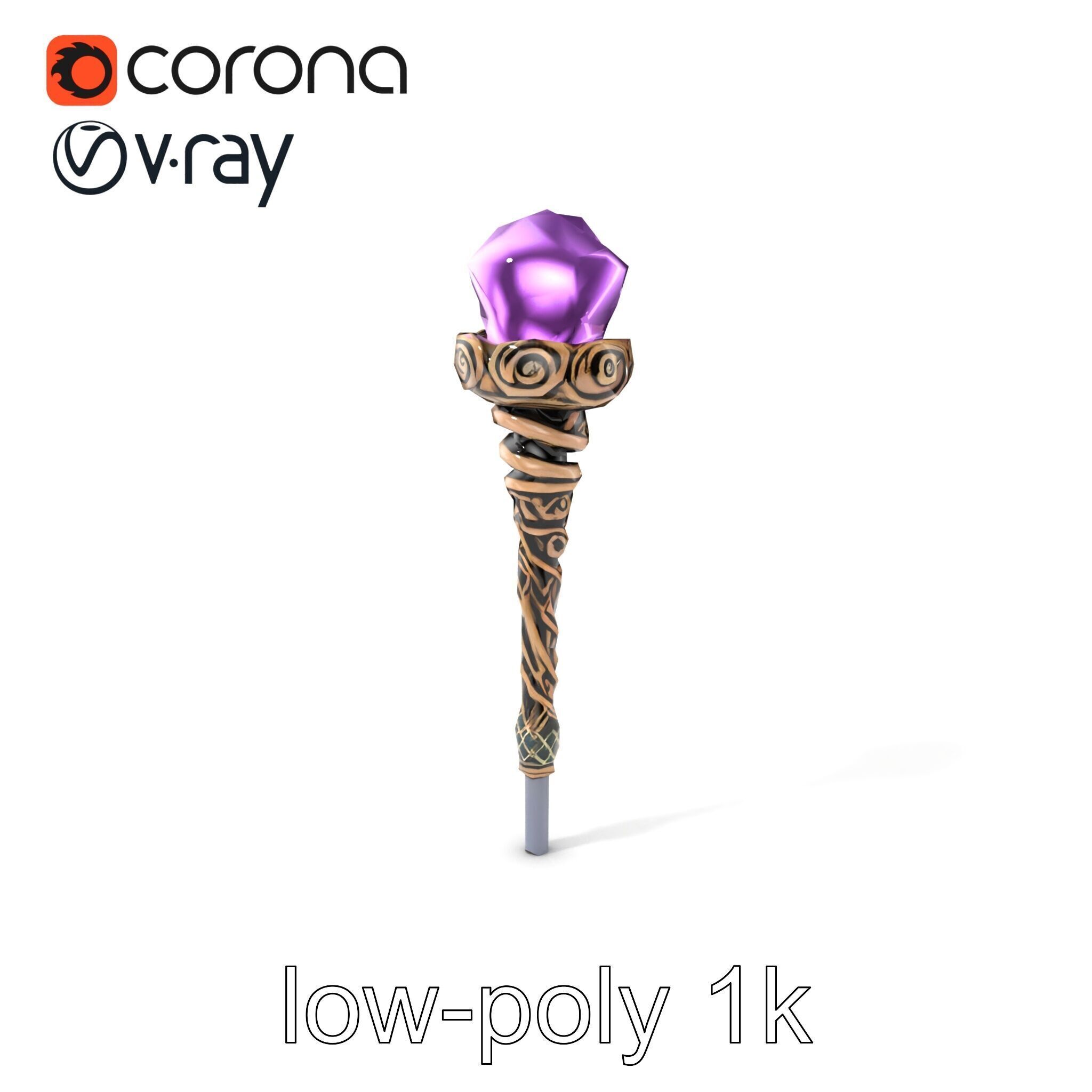 Arcane Magic Staff with Amethyst model pack Low-poly 3D model_5