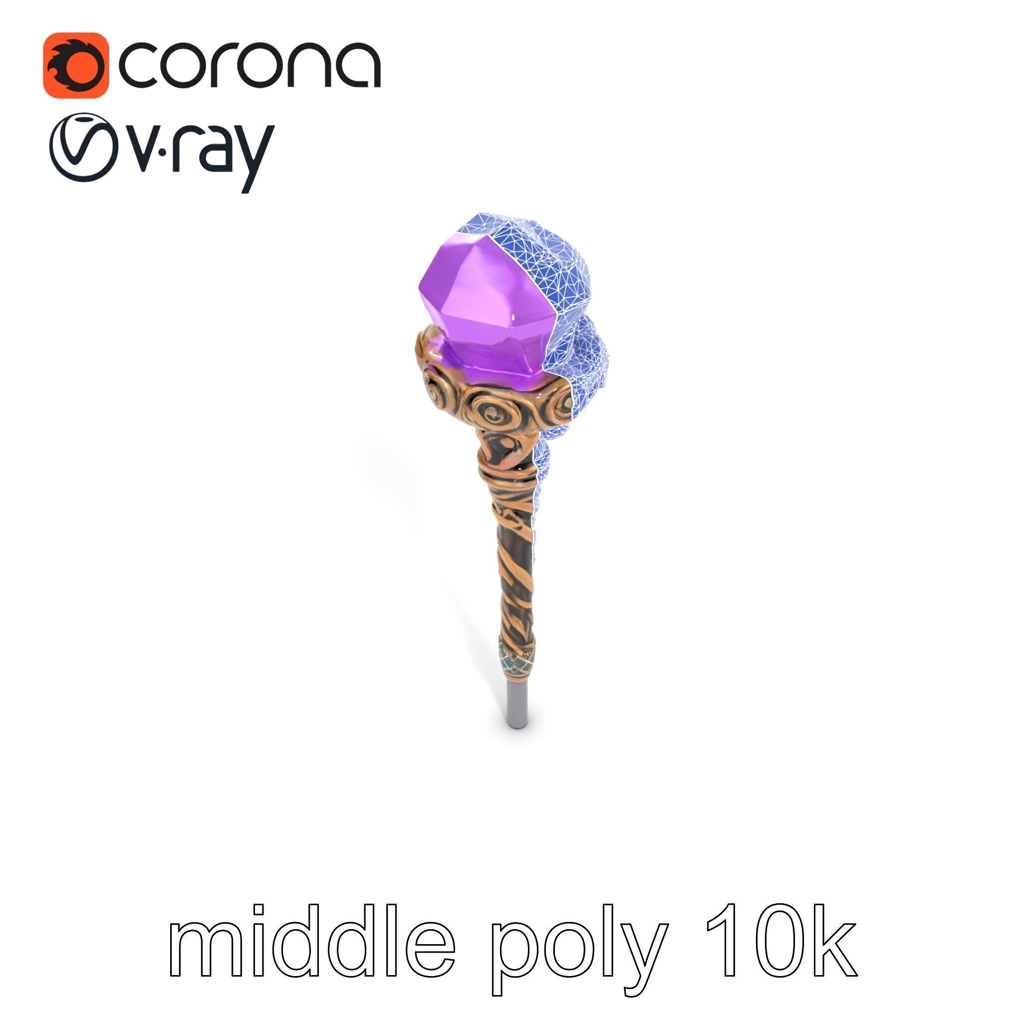 Arcane Magic Staff with Amethyst model pack Low-poly 3D model_12
