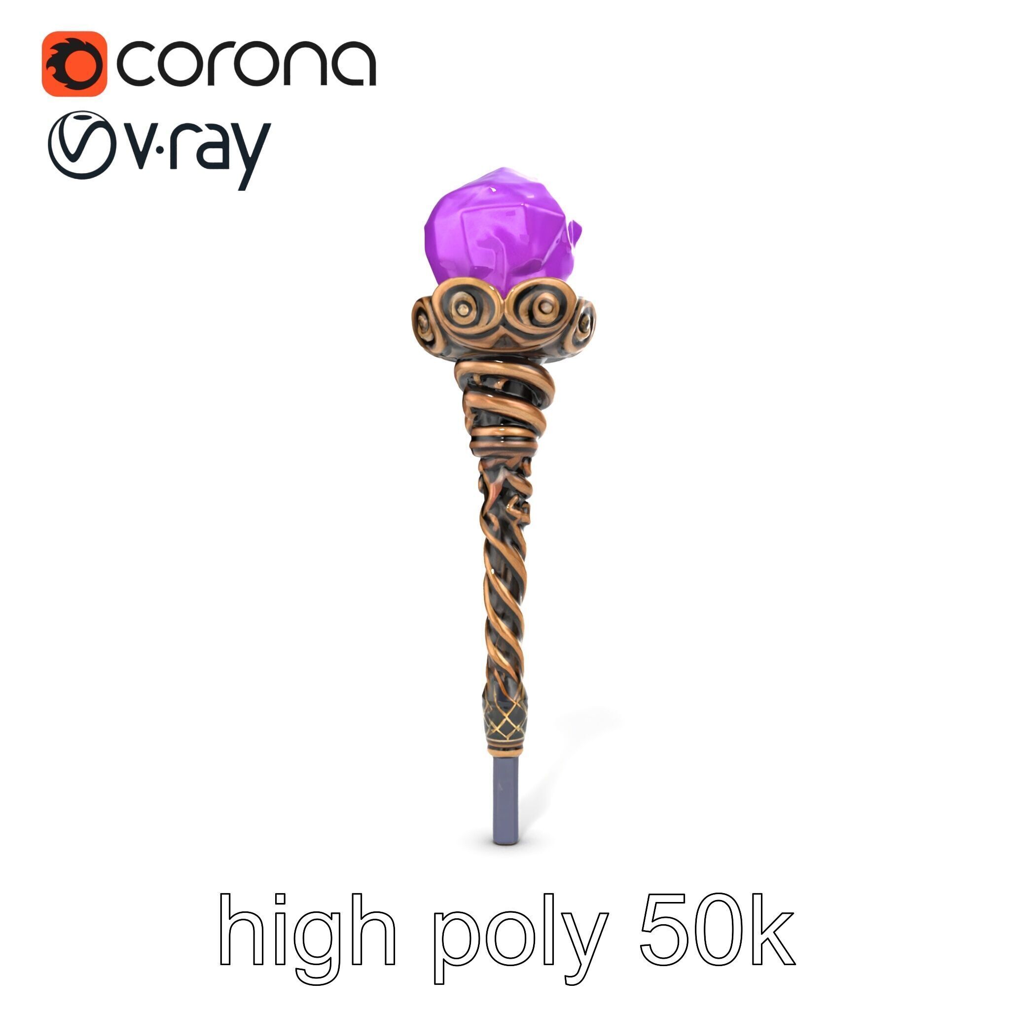 Arcane Magic Staff with Amethyst model pack Low-poly 3D model_19