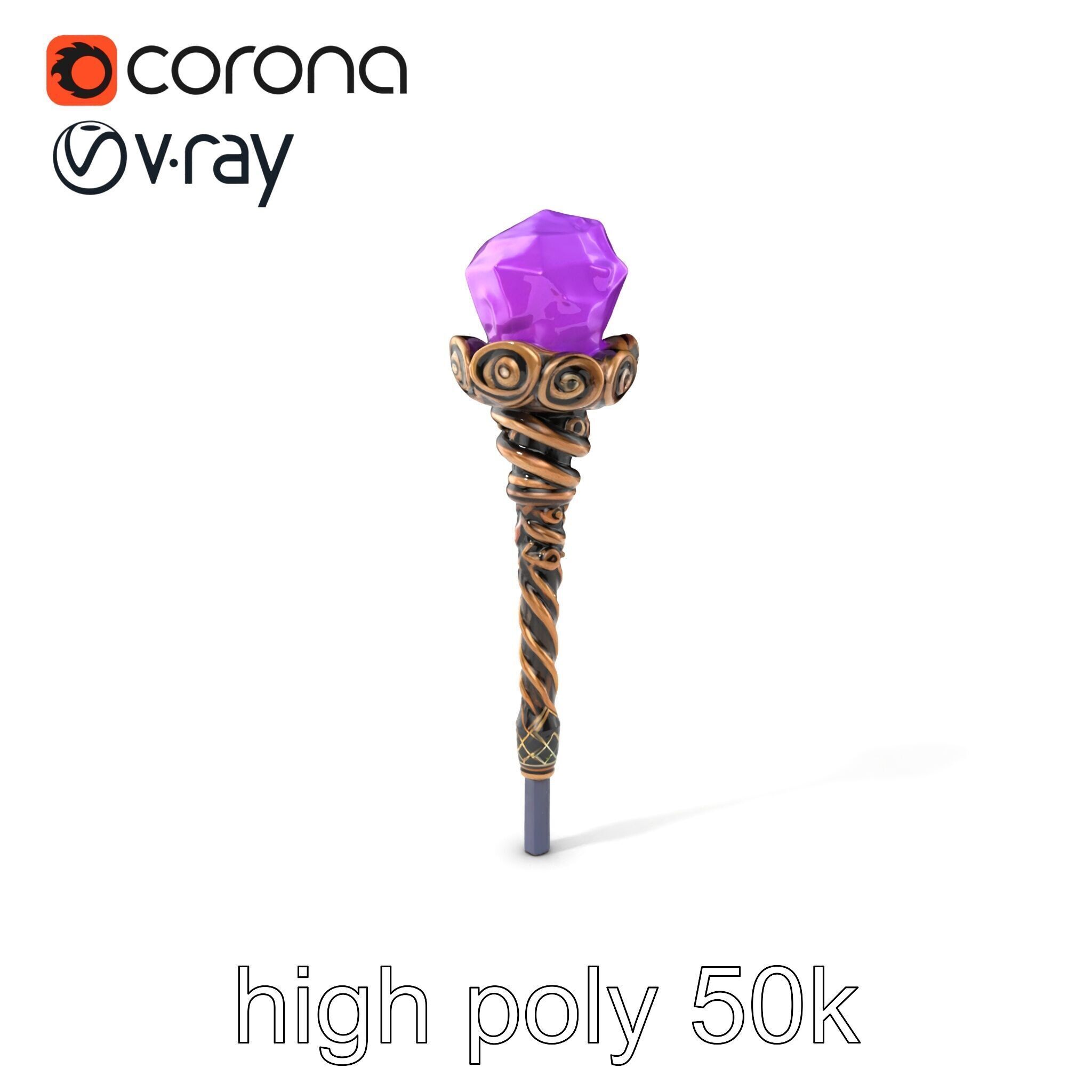 Arcane Magic Staff with Amethyst model pack Low-poly 3D model_2