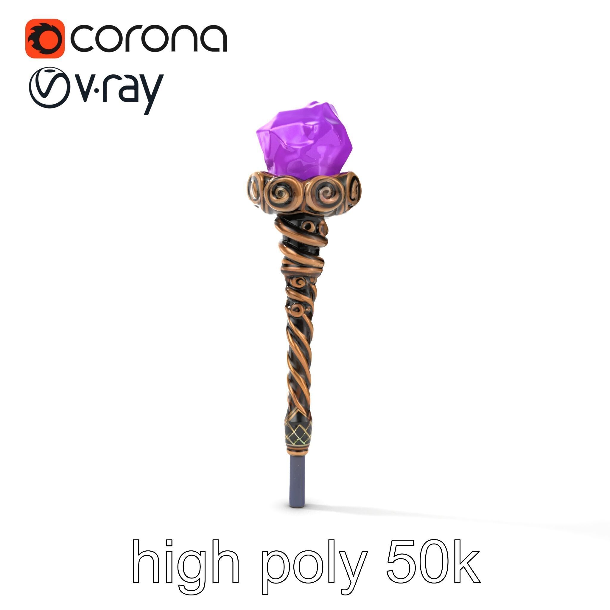 Arcane Magic Staff with Amethyst model pack Low-poly 3D model_24