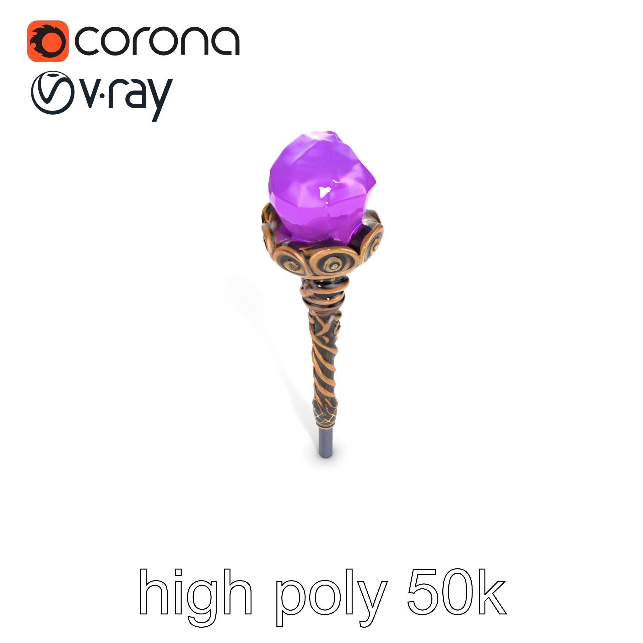 Arcane Magic Staff with Amethyst model pack Low-poly 3D model_18