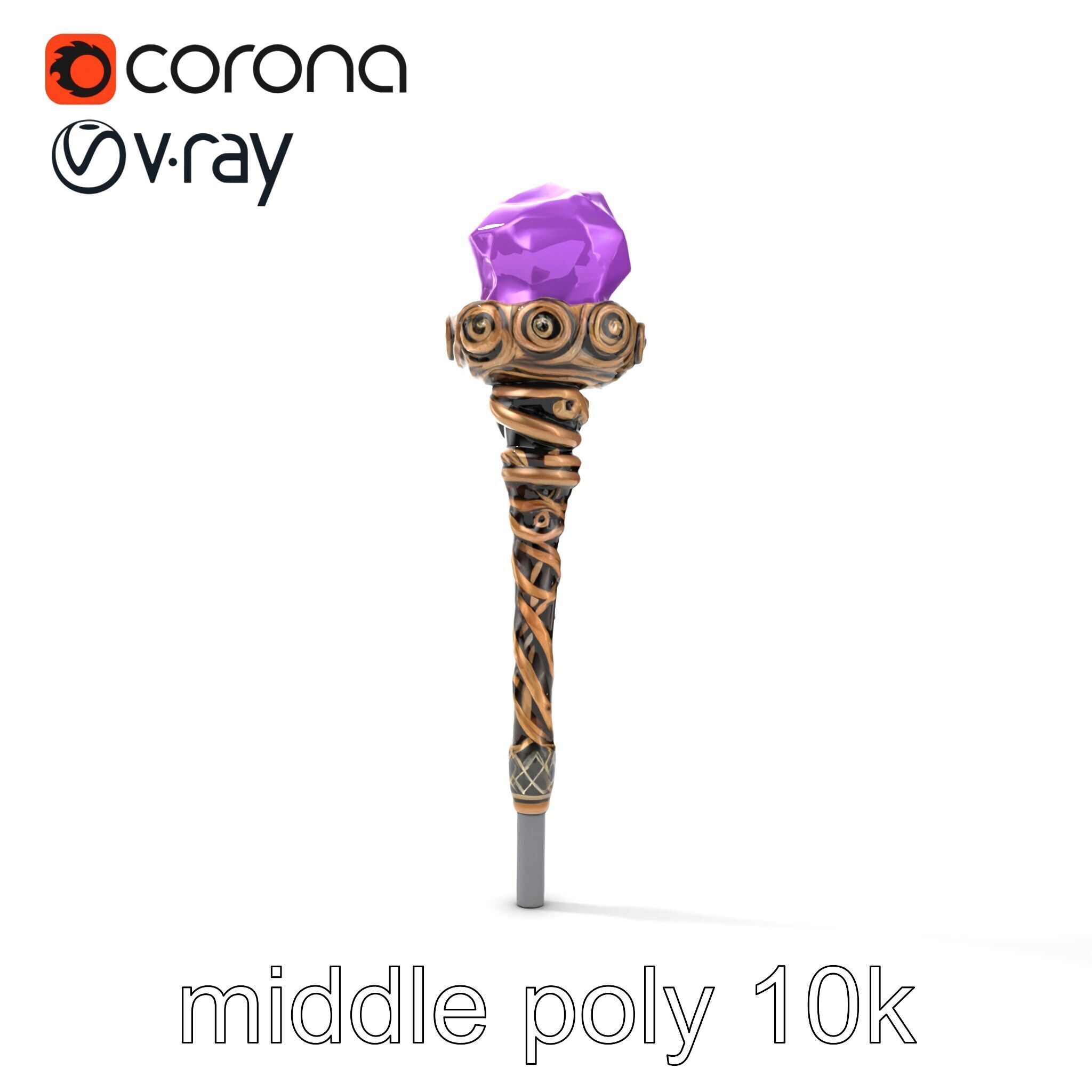 Arcane Magic Staff with Amethyst model pack Low-poly 3D model_14